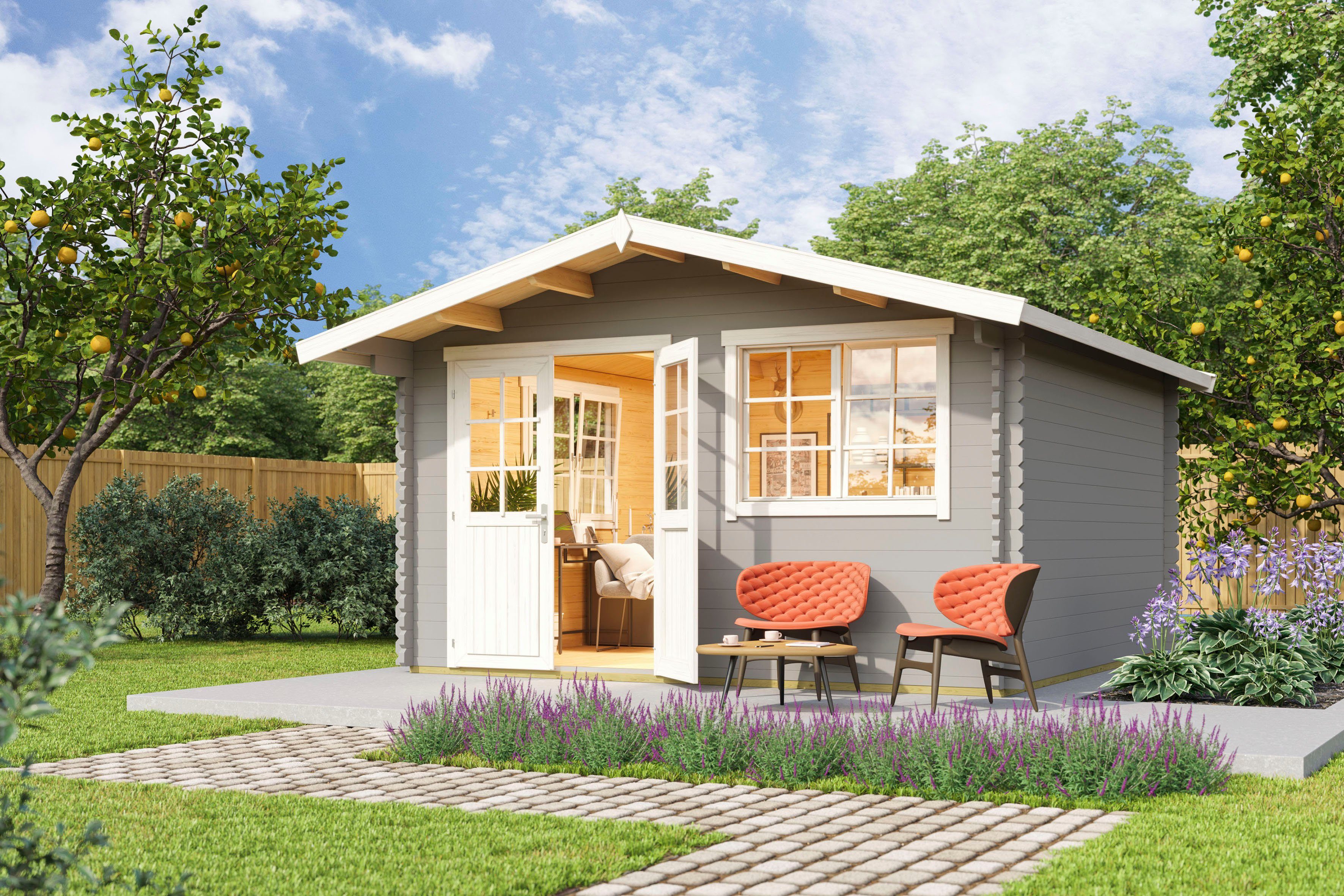 LASITA MAJA Gartenhaus Norderney 3, BxT: 444,6x480 cm, (Set, inkl. Fussbodenbretter zum verlegen), Blockbohlenhaus 40 mm