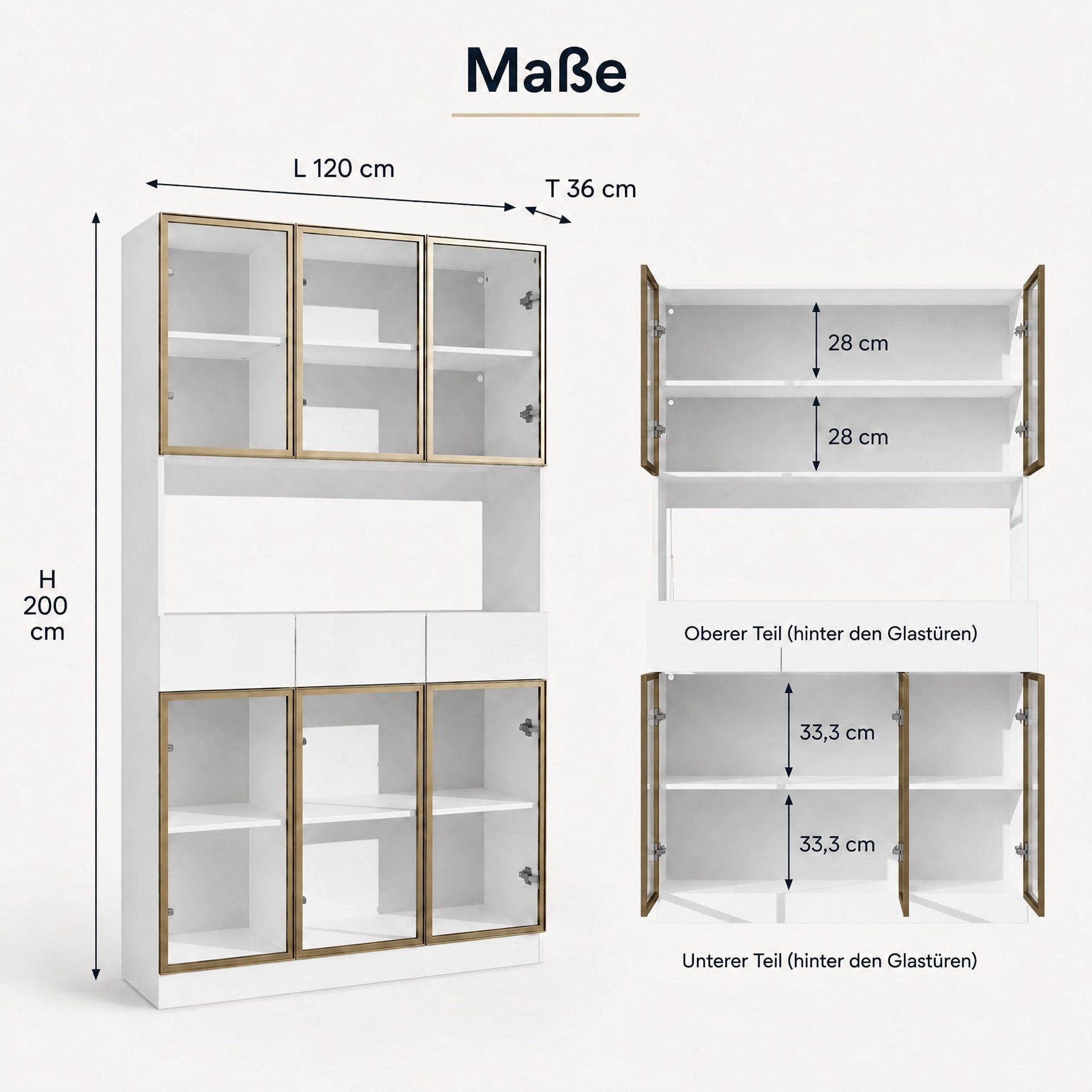 FUFU&GAGA Glasvitrine LED Sammlervitrine 175-200cm hoch, Push-to-Open, Weiß/Schwarz – Bild 3 von 5