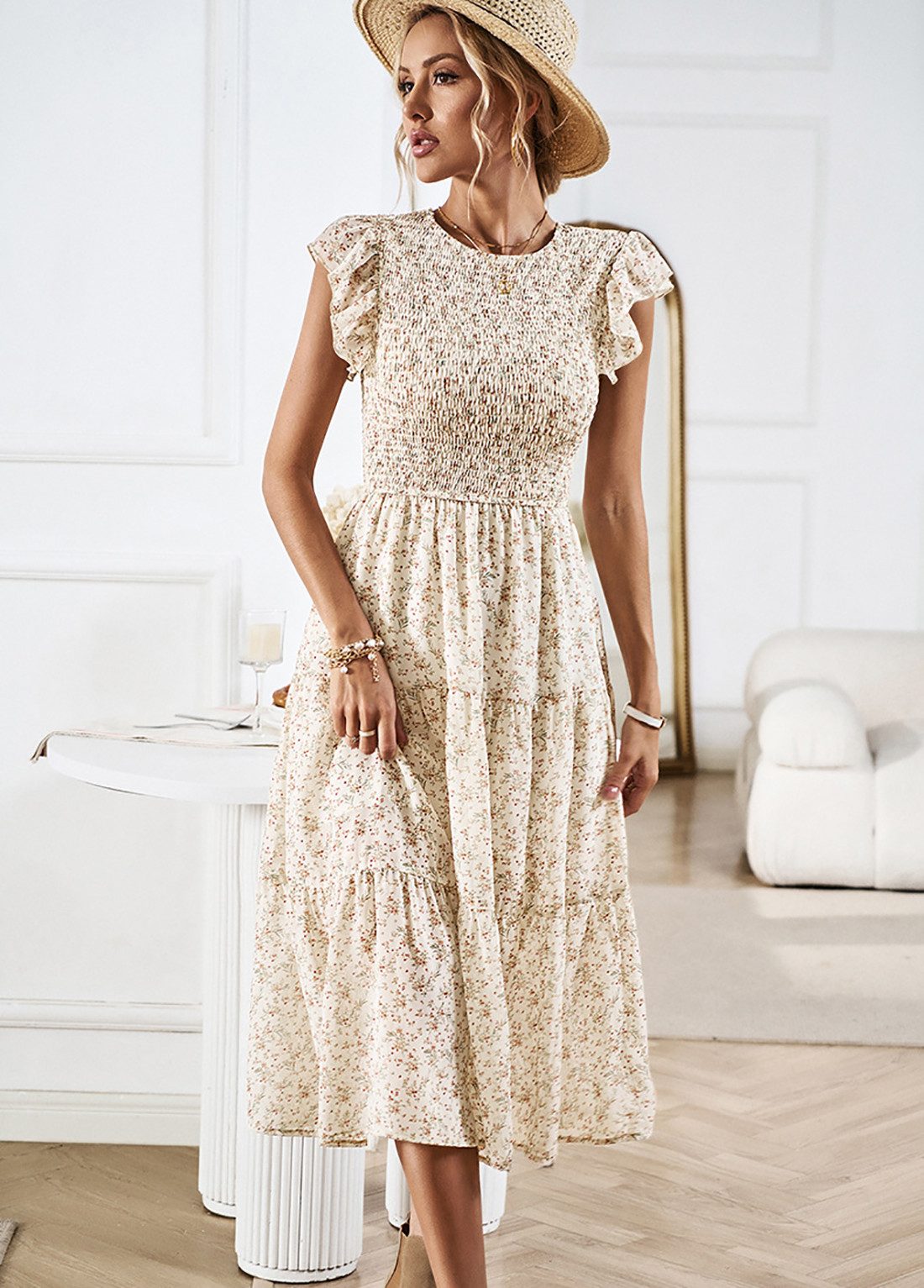 DEBAIJIA Dirndl Sommerkleid Damen Frauen Bedruckter Kleid Lässiger Elegant