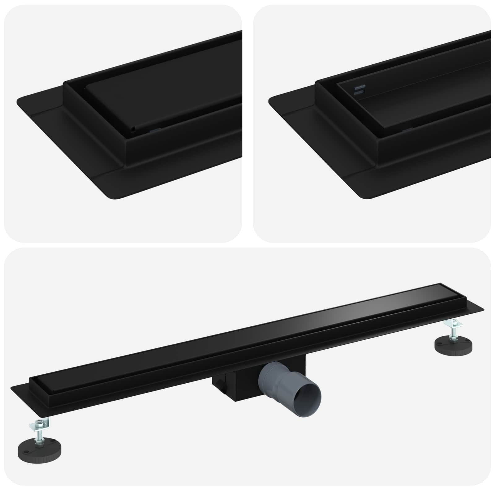 vidaXL Duschrinne 2 in 1 Duschabfluss Schwarz 80 cm Edelstahl 304, 1-St.
