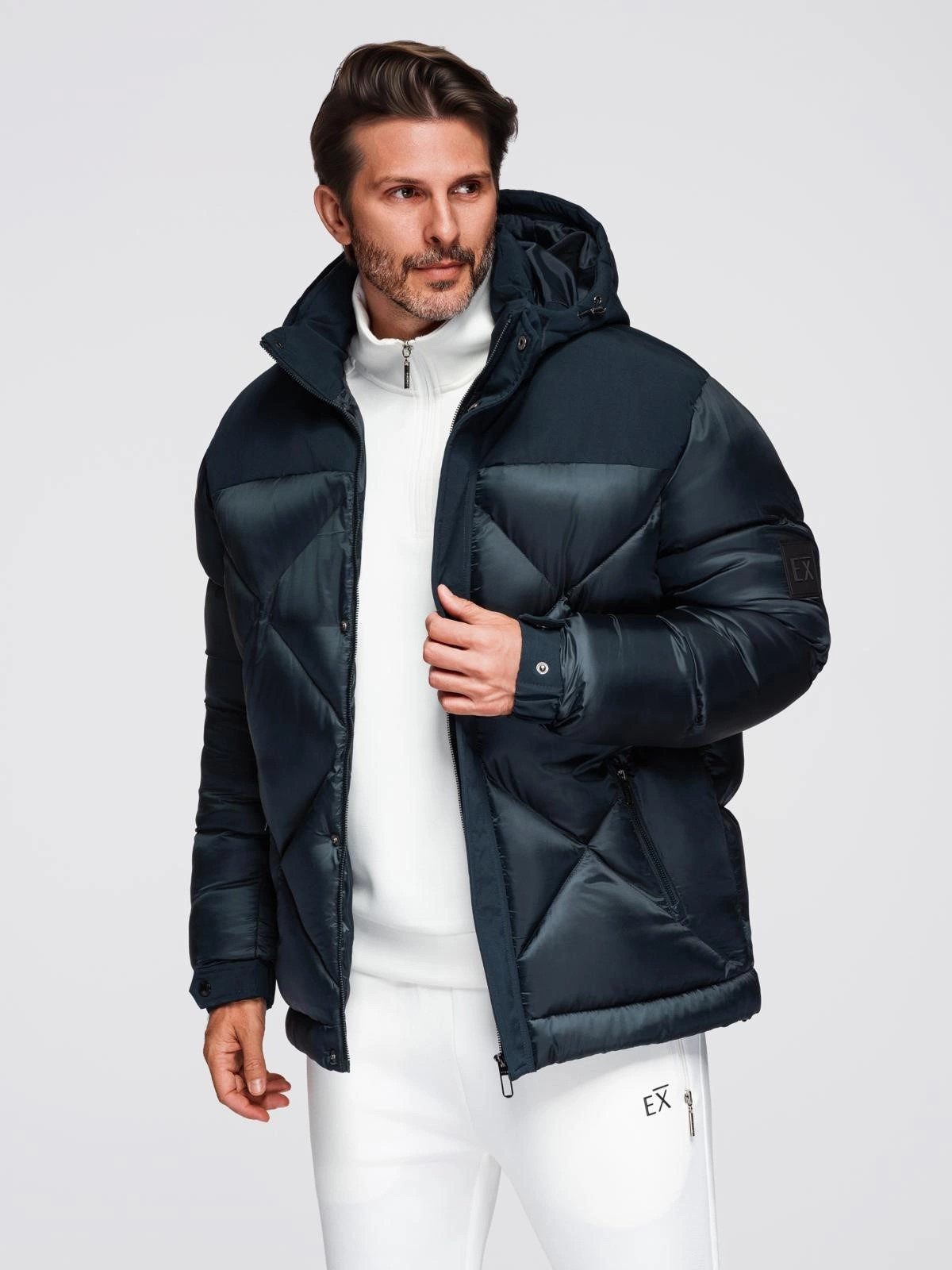 OMBRE Winterjacke Herrenjacke mit Kapuze und geometrischer Steppung günstig online kaufen