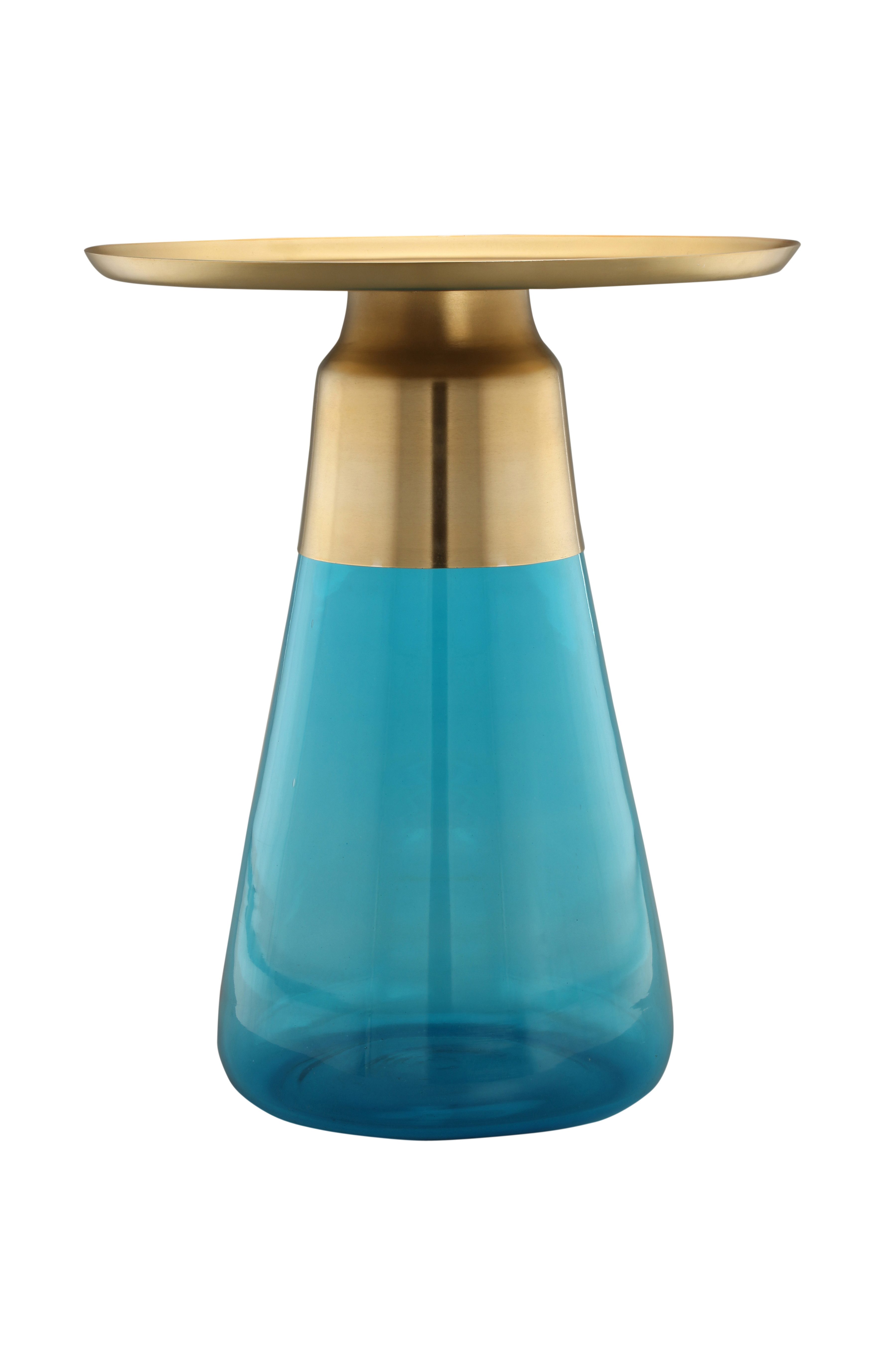 Qiyano Beistelltisch Oliana Sofatisch Blau - Modern, handgefertigtes Glas, Stahl