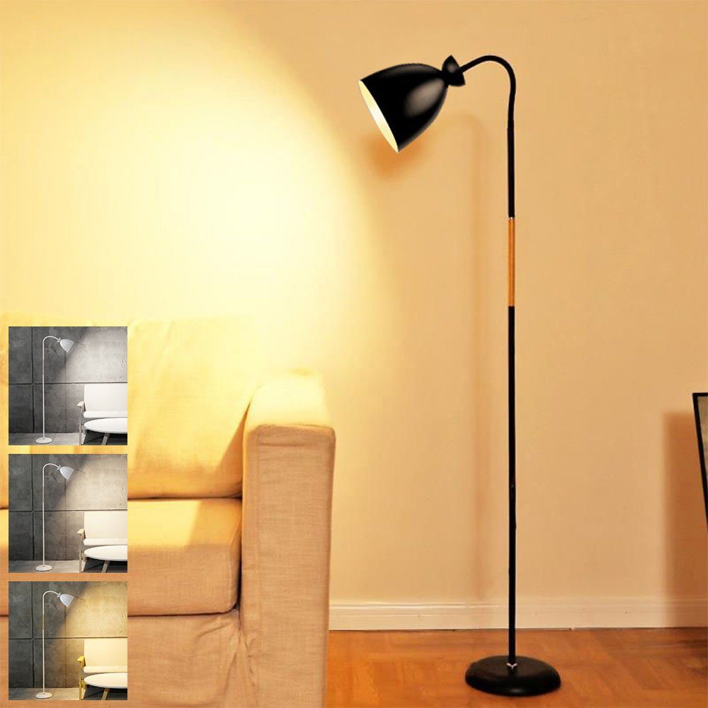 MUPOO LED Stehlampe E27 LED Standleuchten 3 Farben Leselampe,12W,150cm H,360°-Einstellung, 3000K - 6000K, Dimmbar Standleuchte, Schlafzimmer,Wohnzimmer,Büro zu werden Schwarz