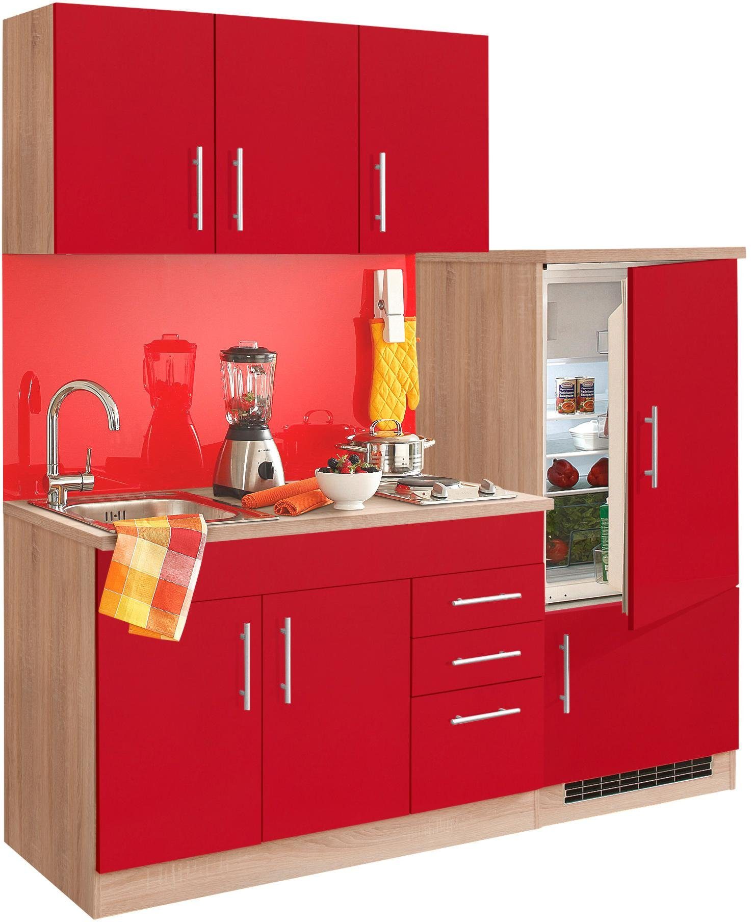 HELD MÖBEL Küchenzeile Toledo, mit E-Geräten, Breite 180 cm rot