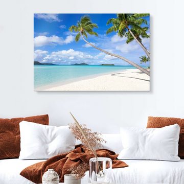 Posterlounge Acrylglasbild Jan Christopher Becke, Weißer Strand mit Palmen, Tahiti, Französisch Polynesien, Badezimmer Maritim Fotografie