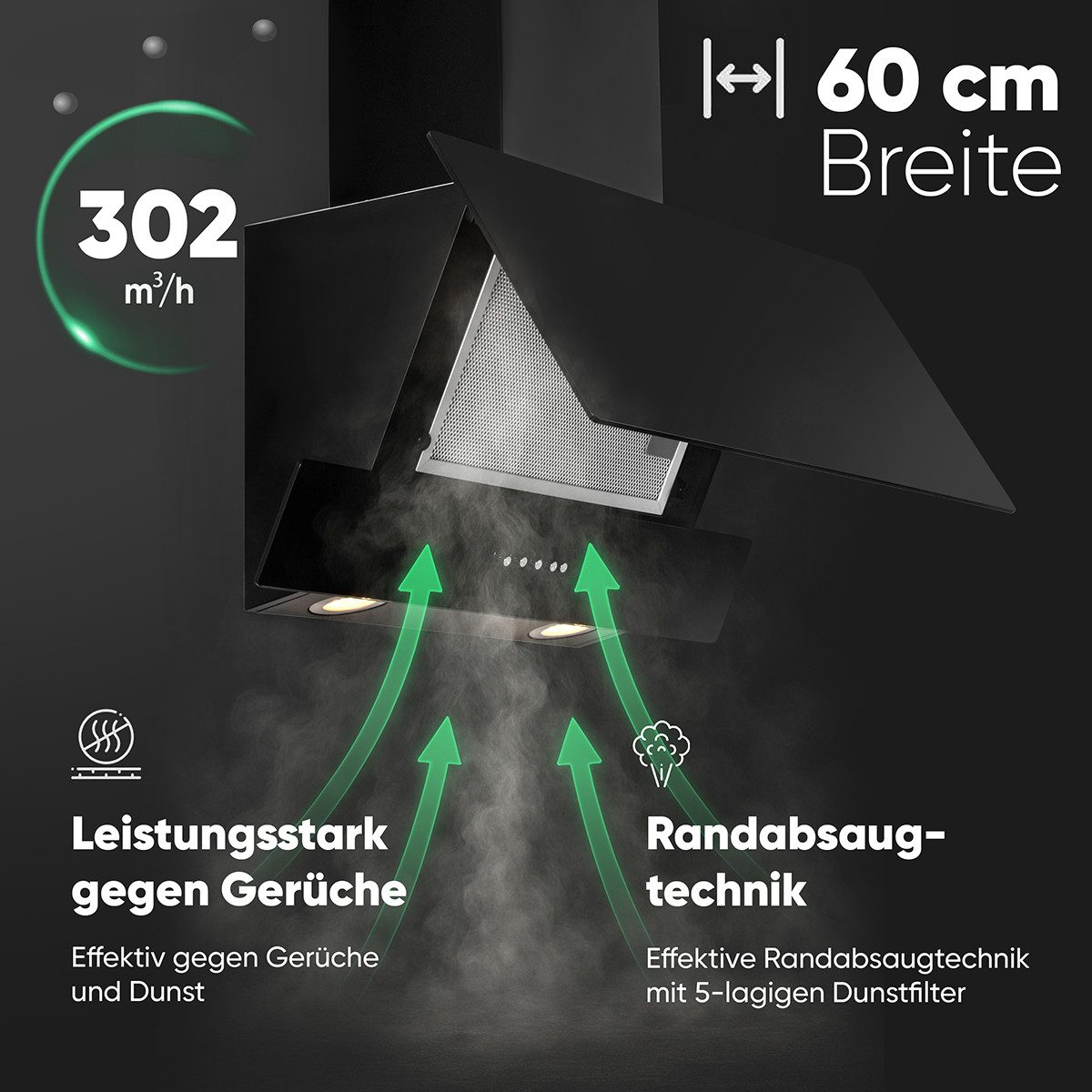 BOMANN Kopffreihaube DU 7607 G Dunstabzugshaube 60cm, Abzugshaube Umluft Abluft – Bild 2 von 5