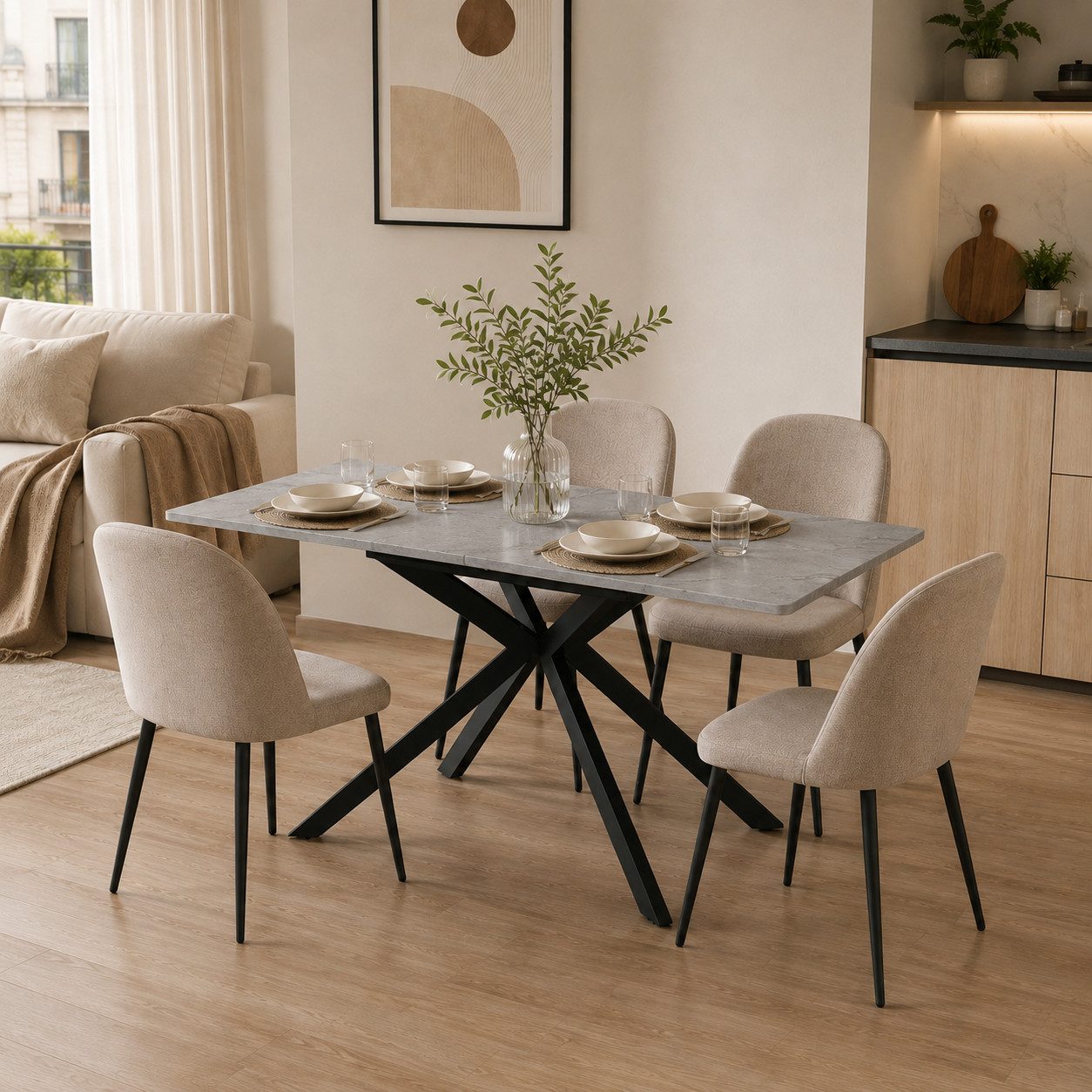i@home Esstisch Küchentische Kaffee- & Freizeittisch (Kreuzbein-Design, 1-St., automatisch erweiterbar), moderner Ausziehbarer 150/180×70×76 cm Marmorstruktur