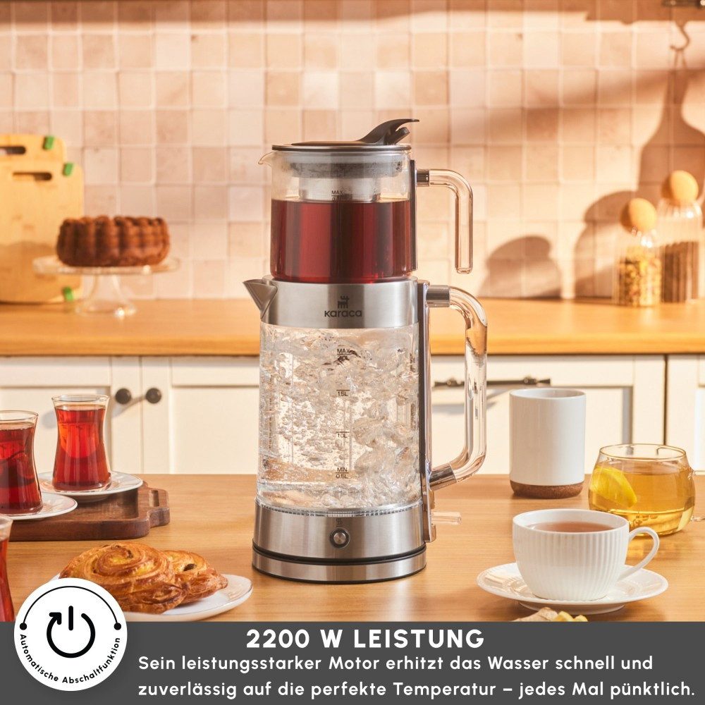 Karaca Wasserkocher Karaca Luma Glas-Teemaschine, 2,8 L, 2200 W, Warmhaltefunktion, 2200 W