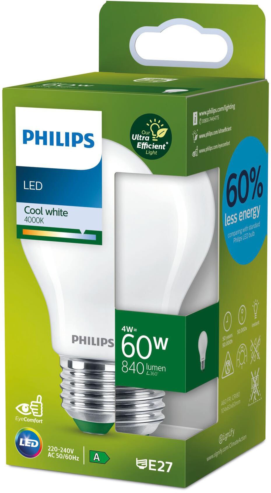 Philips Hue LED-Leuchtmittel Classic LED-A-Label Lampe 60W E27 matt neutralweiß, E27