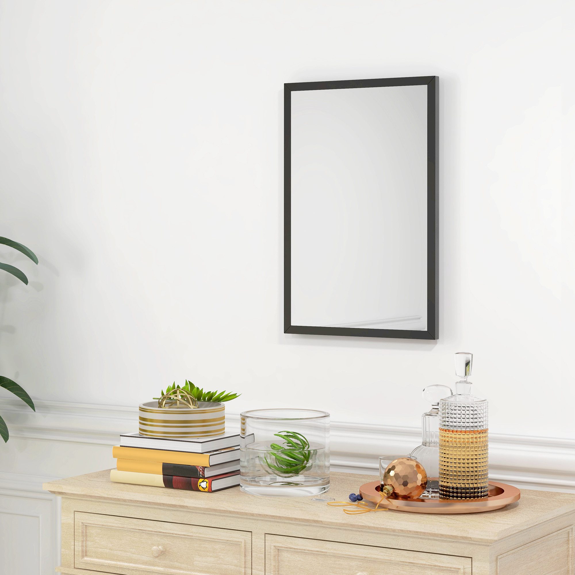 HOMCOM Wandspiegel Rechteckig Spiegel Dekorativ 60 x 80 cm (Badezimmerspiegel, 1-St., Dekorativer Hängespiegel), für Schlafzimmer Badezimmer Wohnzimmer Flur Weiß