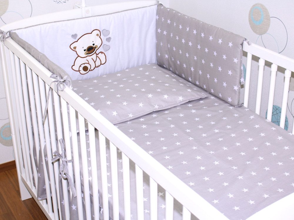 Primawela Babybettwäsche Baby Bettset -5-6 teiliges Set mit Chiffon Himmel Nestchen- BÄRCHEN, 6 teilig