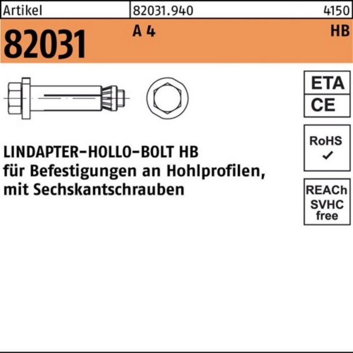 Lindapter Hohlraumdübel 100er Pack LINDAPTER Hohlraumdübel R 82031 m.6-kantschraube HB 12-1
