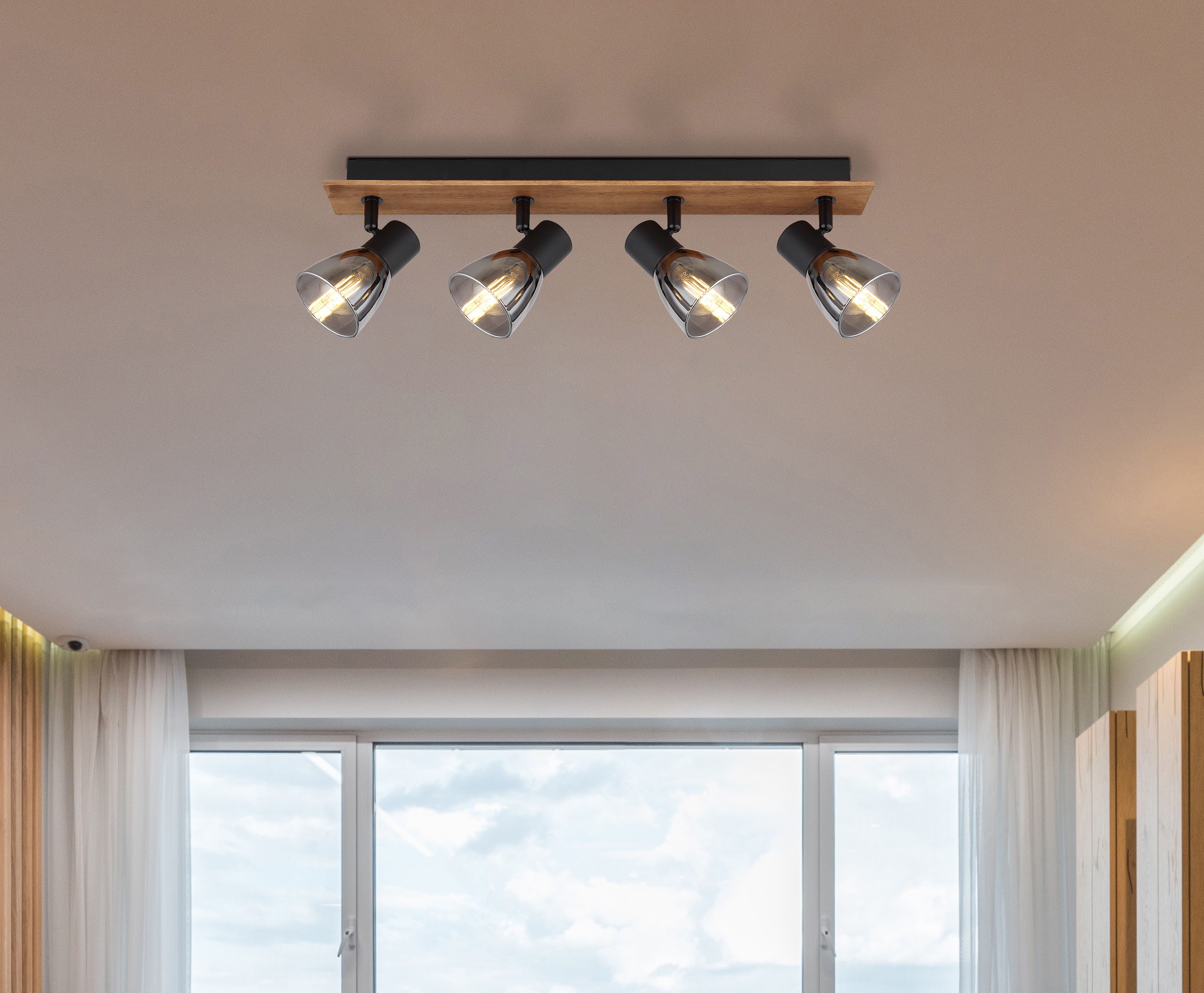 GLOBO LIGHTING Deckenspot CLAUDE, ohne Leuchtmittel, Strahler Holz/Schwarz, Rauchglas, E14