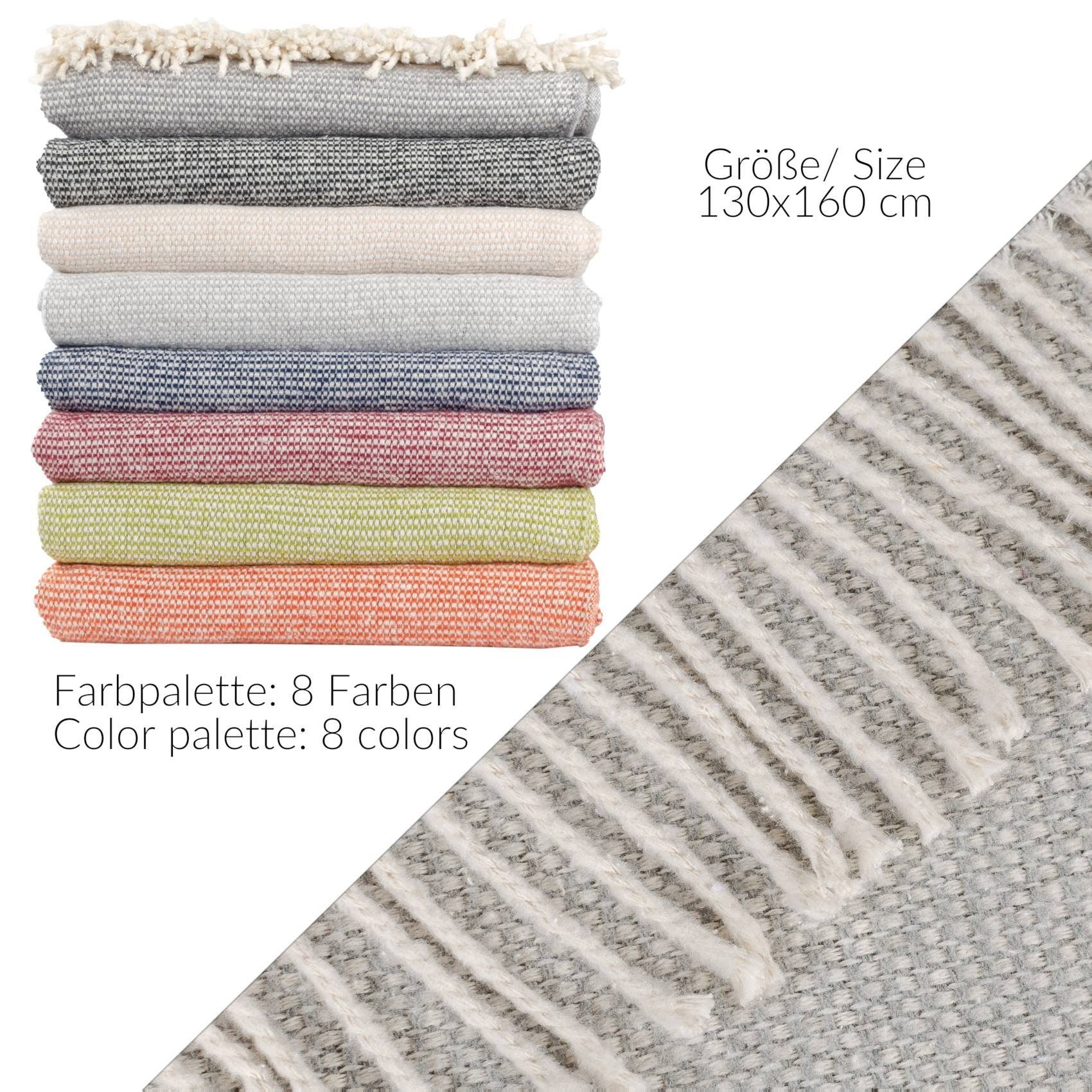 Plaid Emma Kuscheldecke Tagesdecke hochwertige Reisedecke Wohndecke, ANRO, Wendedecke kuschelig-weich 130x160cm Hellgrau