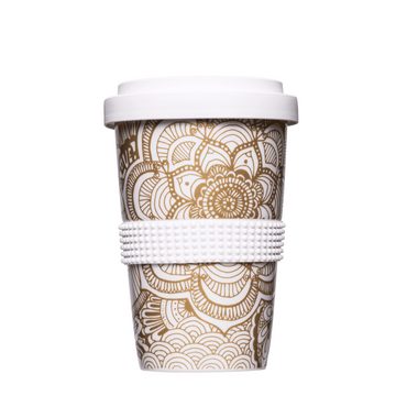 Mahlwerck Manufaktur Coffee-to-go-Becher Boho Mandala Becher + Deckel, Porzellan, 400 ml, auslaufsicher, spülmaschinengeeignet, 100% klimaneutral