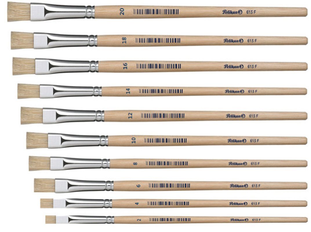 Pelikan Malpinsel Pelikan 720409 Pinsel S613F/B/10 sortiert, (10 teilig), Größen 2, 4, 6, 8, 10, 12, 14, 16, 18, 20
