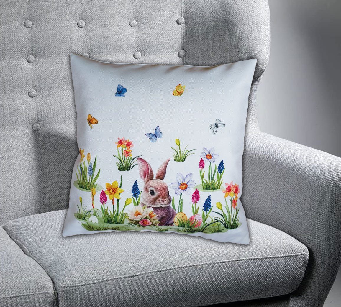texpot Kissenhülle Dekokissen Druck Osterhase Blumenwiese Ostern Frühling, günstig online kaufen
