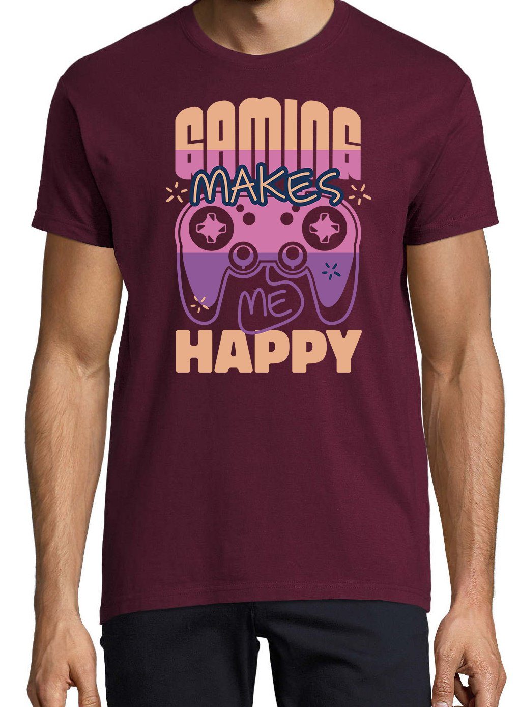 Happy Makes T-Shirt Shirt Frontprint Gaming lustigem mit Me Herren Burgund Youth Designz