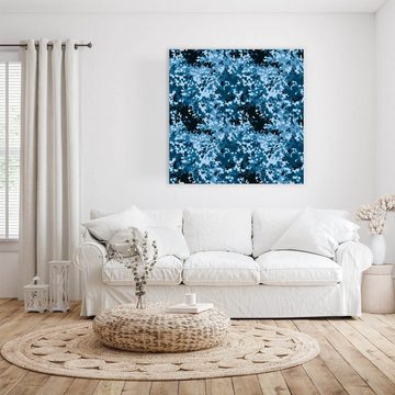 Primedeco Glasbild Wandbild Quadratisch Blau Camouflage mit Aufhängung, Abstrakt