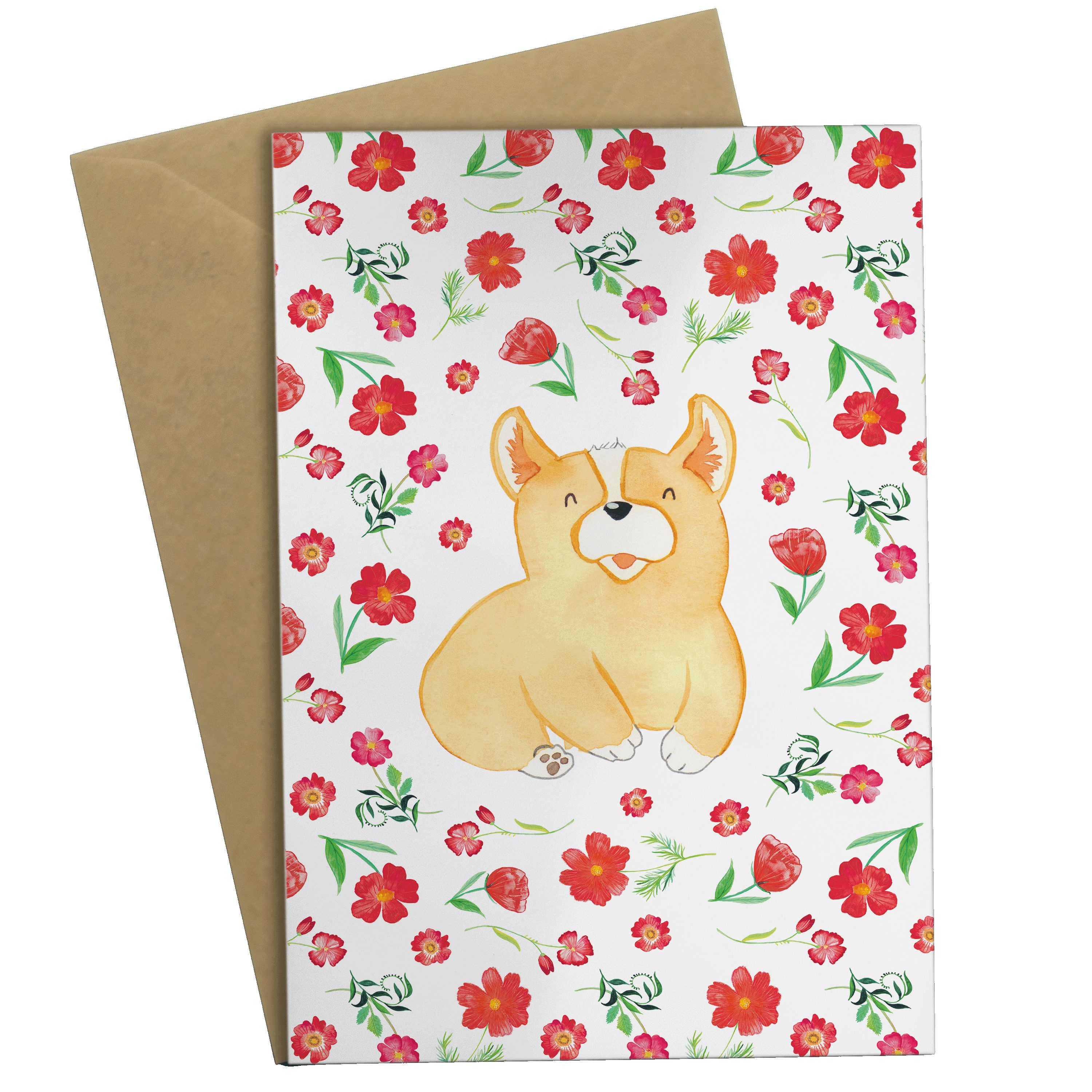 Mr. & Mrs. Panda Grußkarte Corgie Muster - Weiß - Geschenk, Hund, Einladungskarte, Geburtstagska