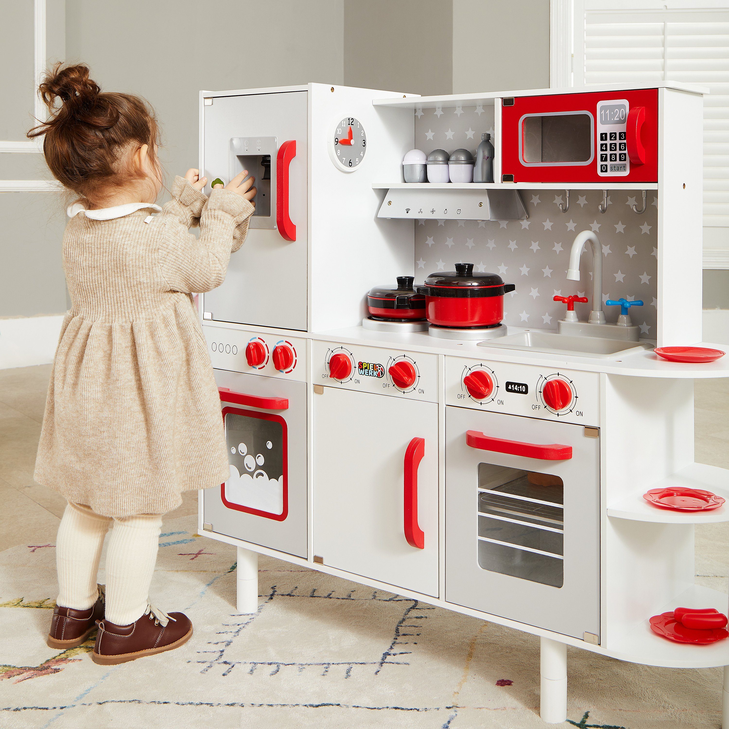 Kinder Mikrowelle Spielzeug Kinderküche Spielküche Licht Sound Zubehör Türöffner 