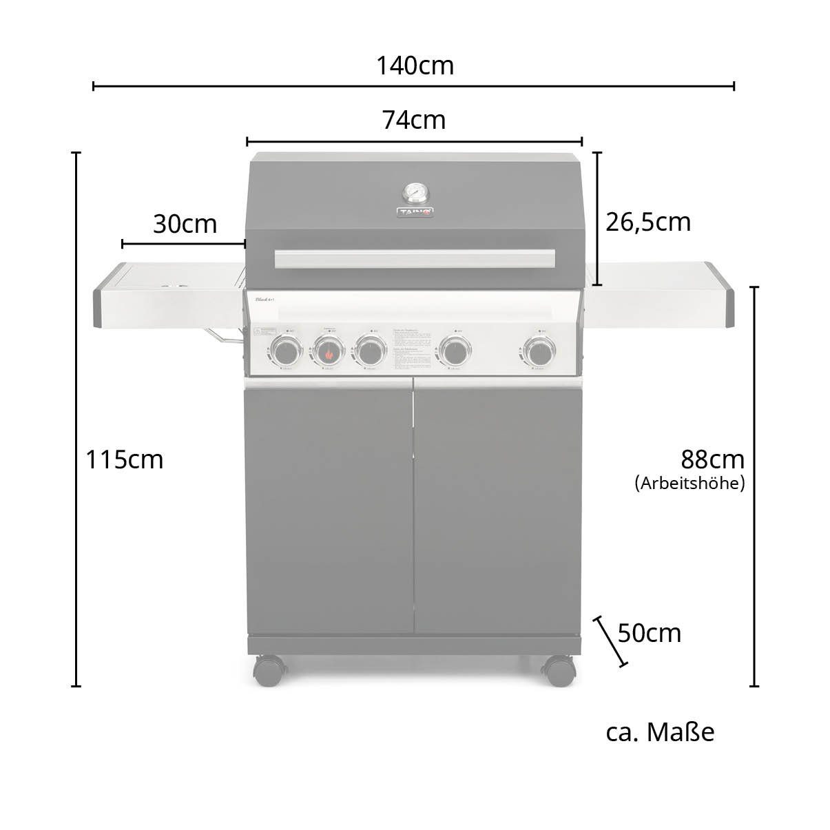 TAINO Gasgrill TAINO BLACK 4+1 Set mit Drehspieß