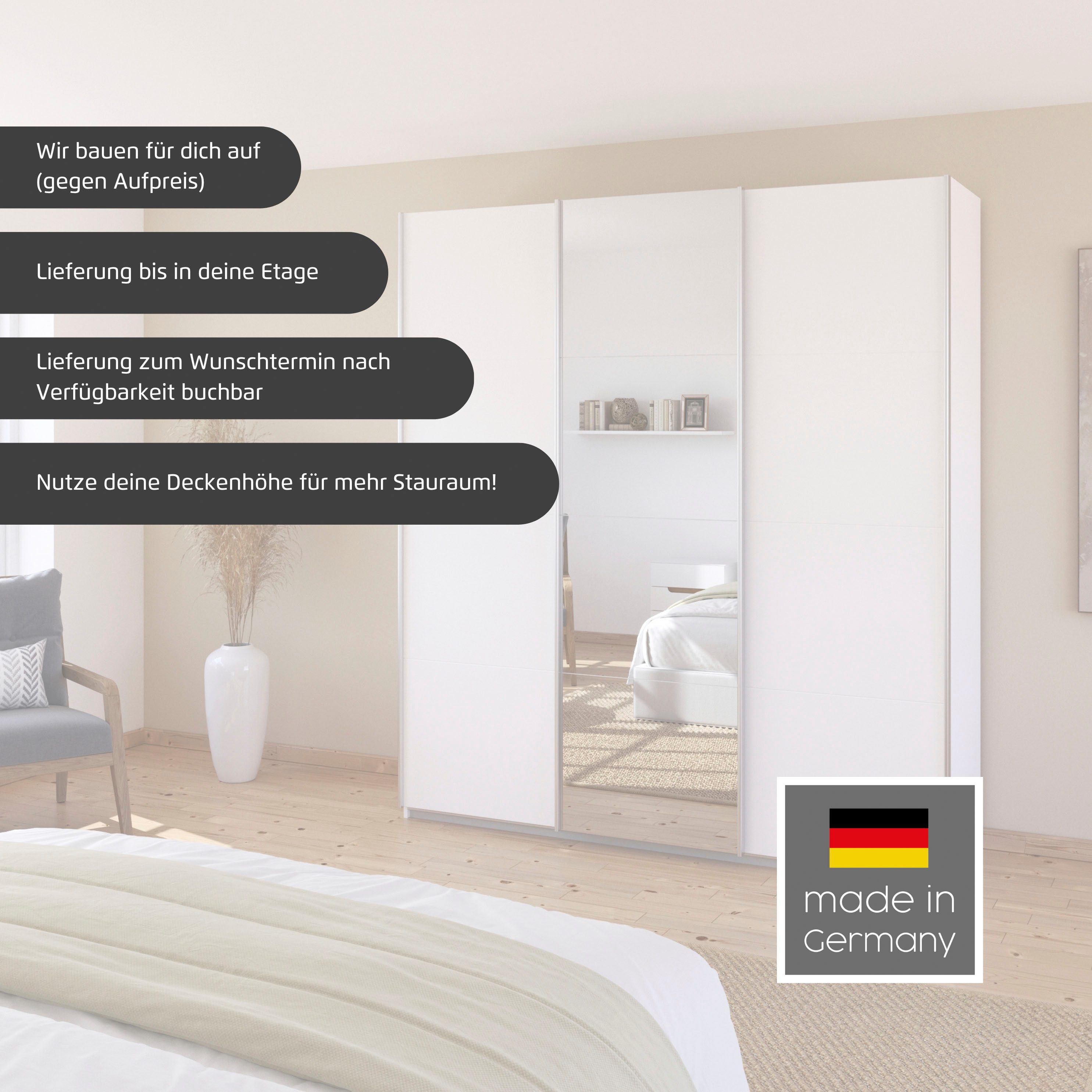 rauch Schwebetürenschrank Kleiderschrank Schrank Garderobe Schlafzimmerschrank CORTONA (erhältlich in Breite: 136/181/203/226/271/315/360 cm, Höhe: 210/229 cm) in 3 Ausstattungen BASIC/CLASSIC/PREMIUM (SOFT-CLOSE) MADE IN GERMANY