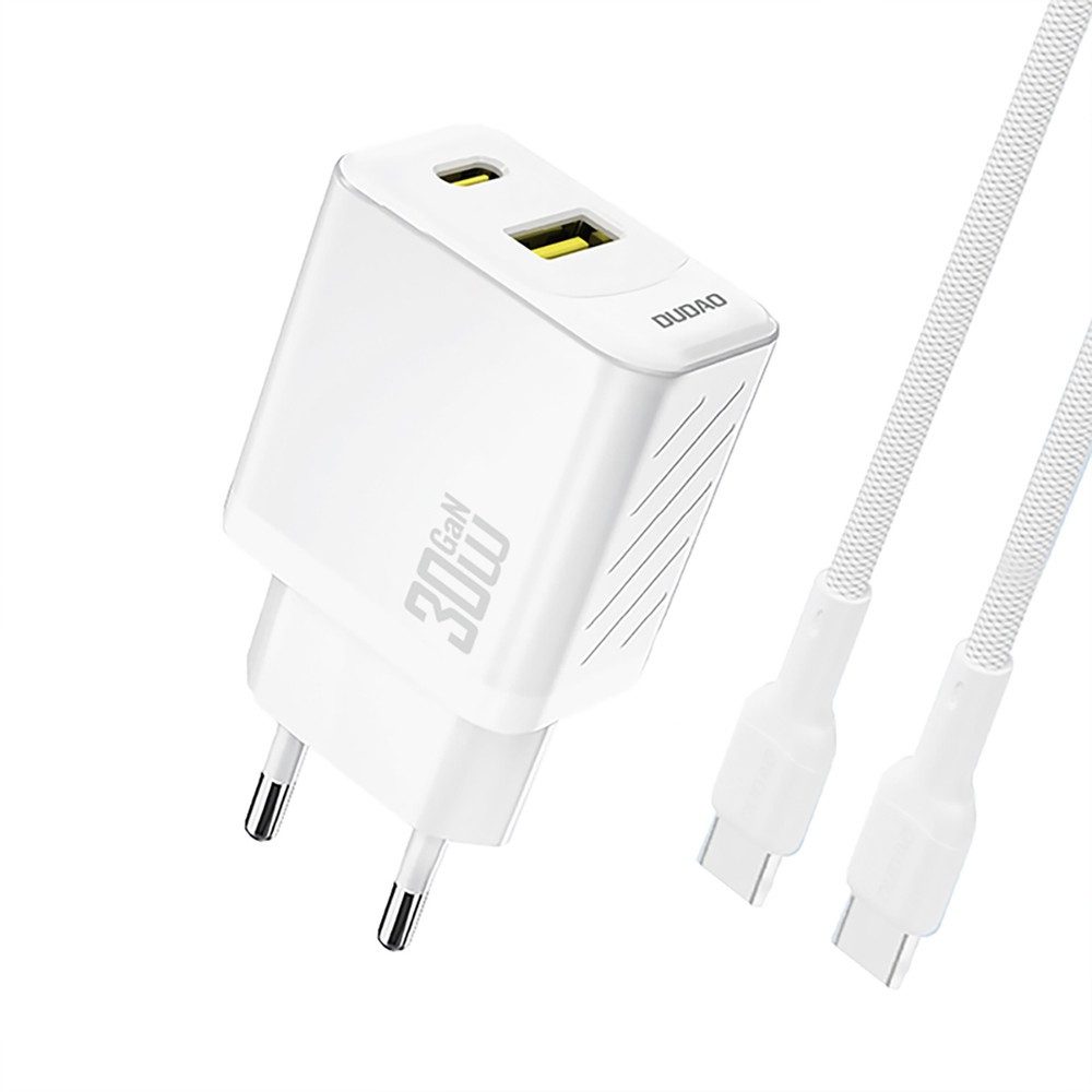 Dudao Netzteil Reiseladegerät Schnellladeadapter USB-Ladegerät (Spar-Set, 1-tlg., 1 m Kabel kompakt, GaN, 30 W PD, 9-fach-Schutz, 2 Anschlüsse)