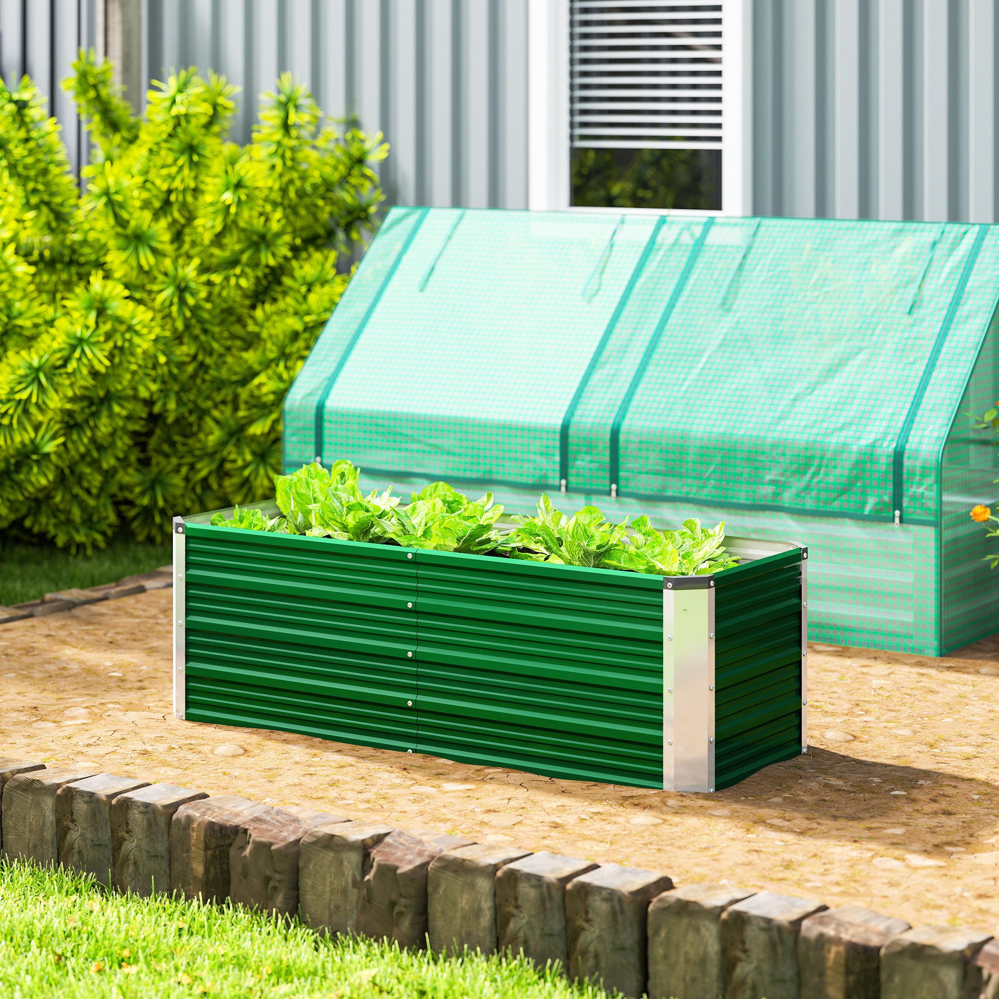Outsunny Hochbeet mit Handschuhe, geeignet für Bepflanzung (Blumenbeet, 1 St., Gemüsebeet), für Garten, Balkon, Grün