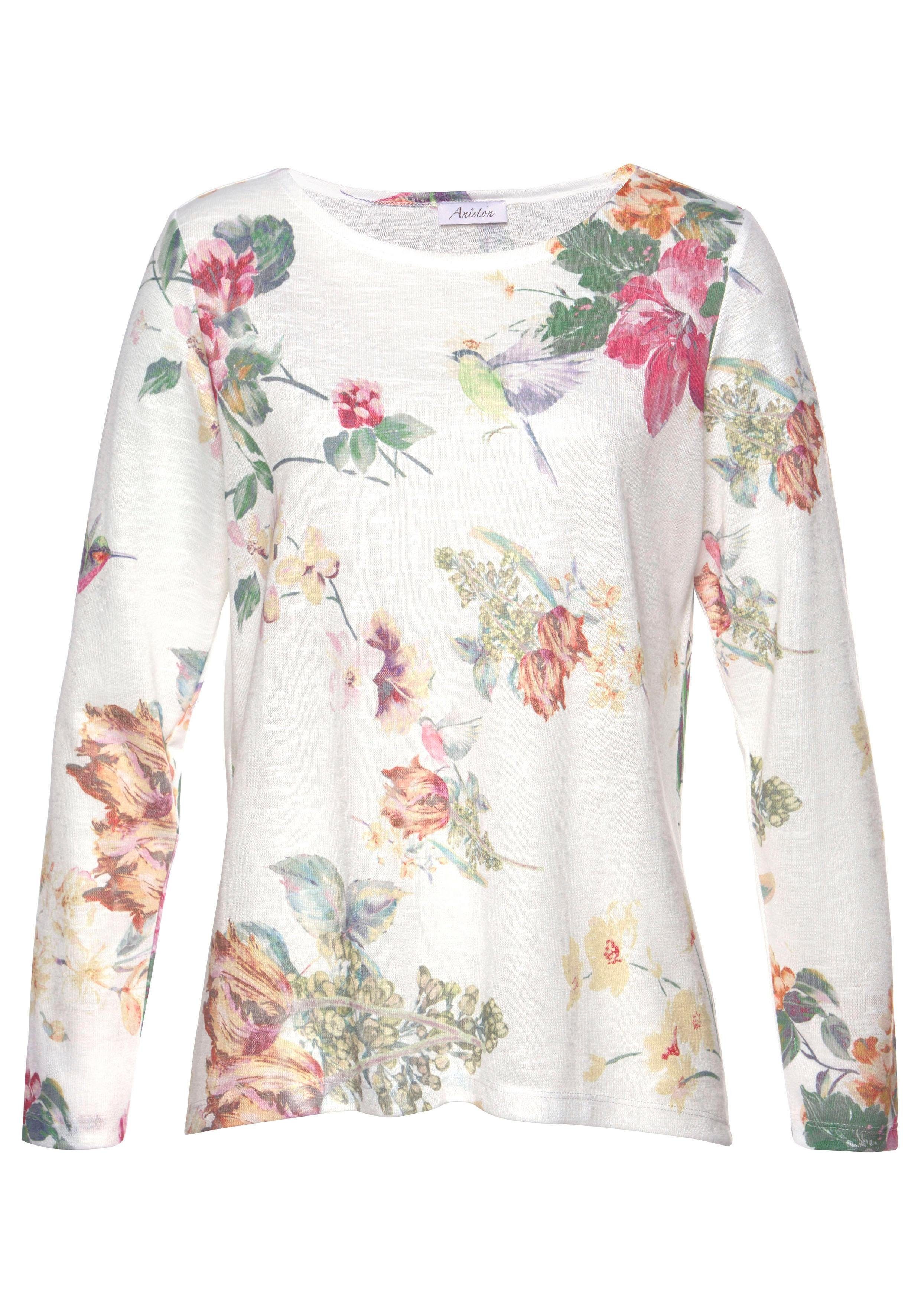 Aniston CASUAL Langarmshirt mit großflächigem Blumendruck und Vögeln – Bild 5 von 5