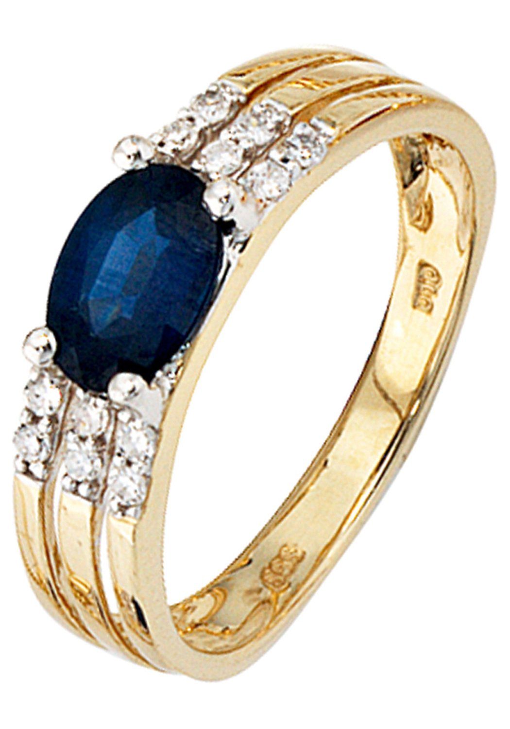 JOBO Diamantring, 585 Gold mit Safir und...