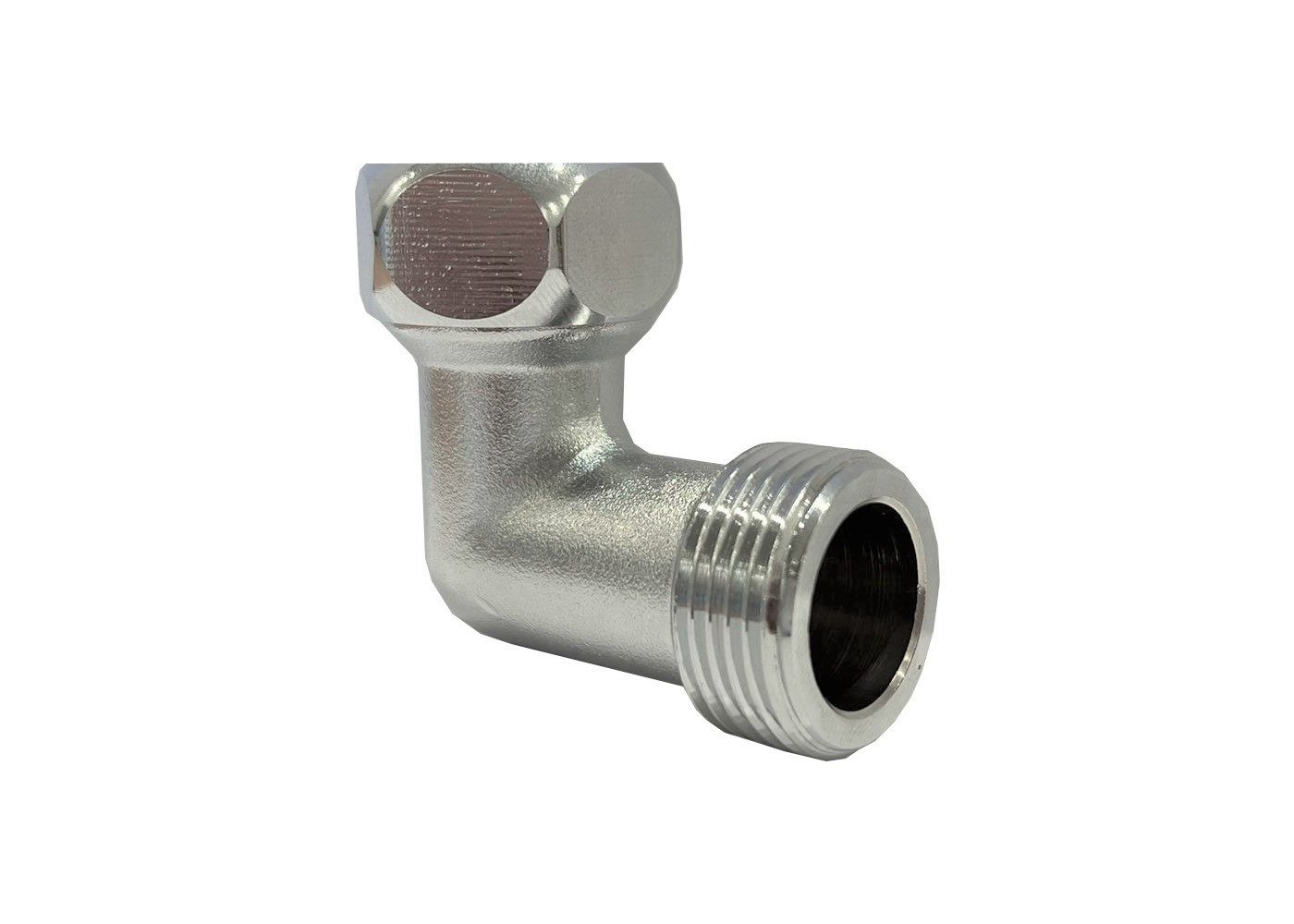 SpiceFlow Anschlussstück SpiceFlow 90° Winkeladapter mit Überwurfmutter, 3/4" IG + AG, Chrom, 90° Winkeladapter, ¾“ Innengewinde, ¾“Außengewinde, Chrom