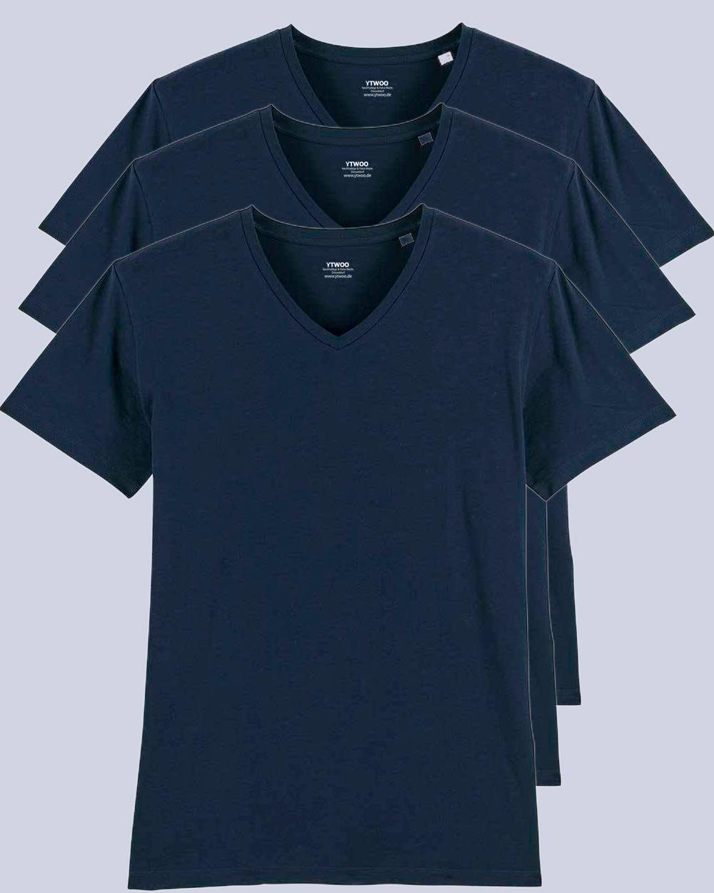 Männer, (Spar-Set, YTWOO Fair & 3er für Pack Pack) Nachhaltig V 3er Stargazer/Navy/Dark T-Shirt T-Shirt Heather Grey