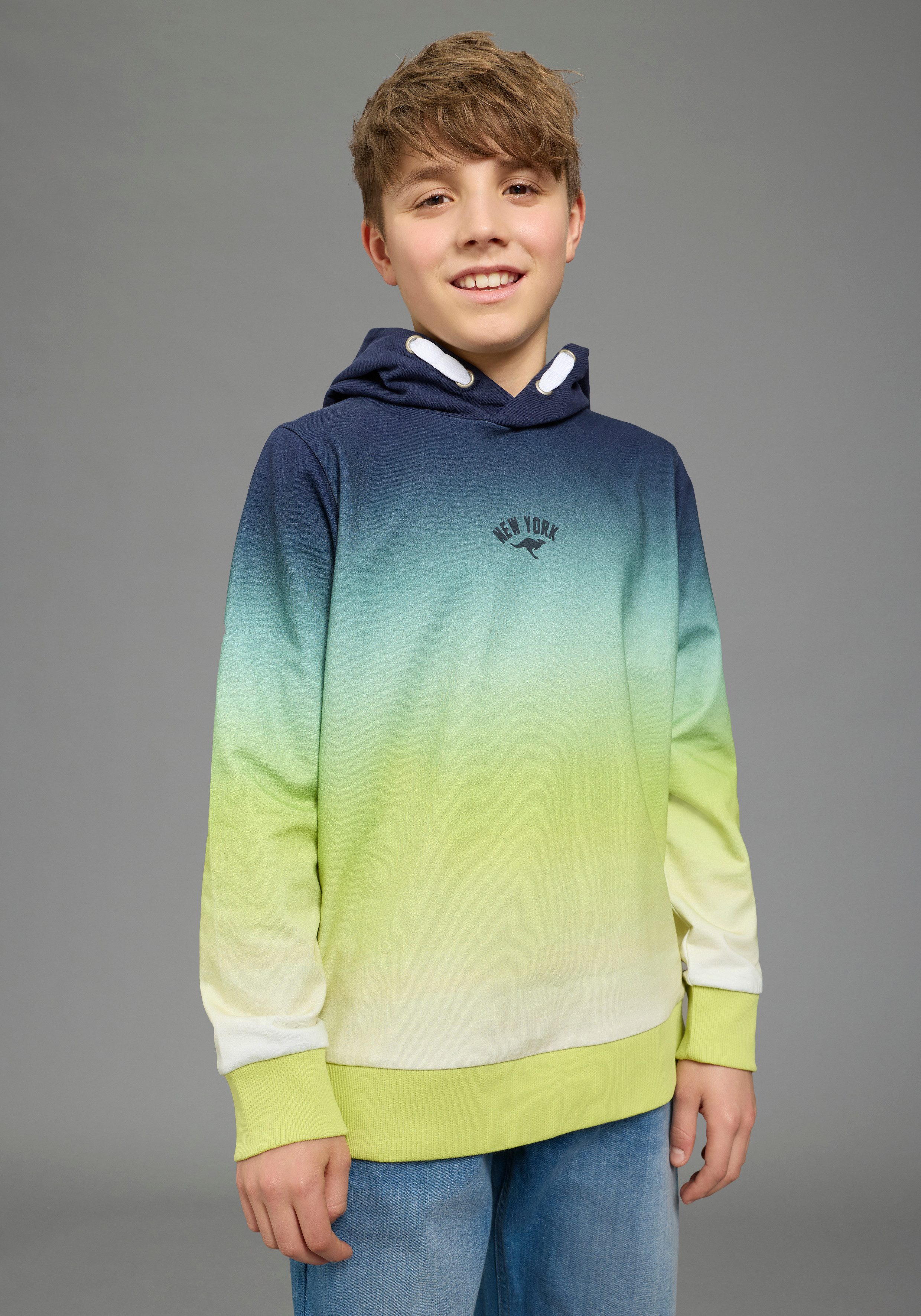 KangaROOS Kapuzensweatshirt Kapuzenweatshirt mit Batik-Optik für Jungen, mit Kapuze, mit Batikmuster, aus Baumwolle