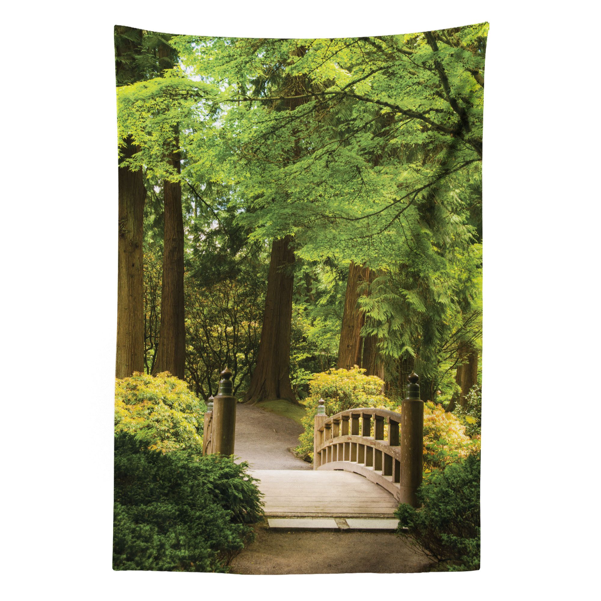 Abakuhaus Wandteppich aus Weiches Mikrofaser Stoff Für das Wohn und Schlafzimmer, rechteckig, Wald Hölzerne Brücke über Teich