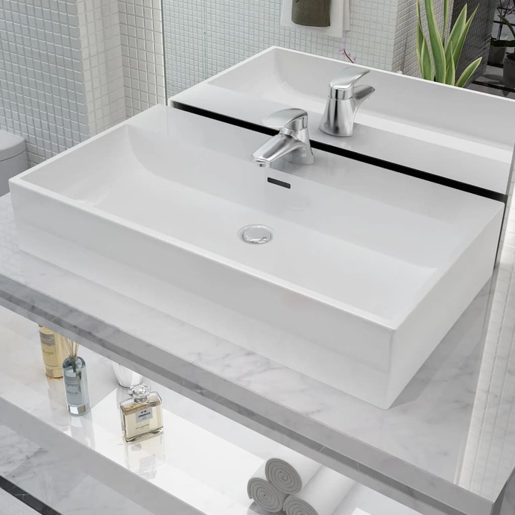 vidaXL Waschbecken 76 x 425 x 145 cm Waschbecken Badezimmer Aufsatzwaschbecken mit Hahnlo
