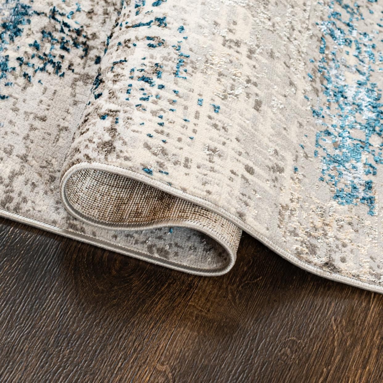 Mazovia Designteppich Modern Abstrakt Anthrazit Blau Wohnzimmer, Schlafzimmer, Esszimmer, Fußbodenheizung – Bild 5 von 5