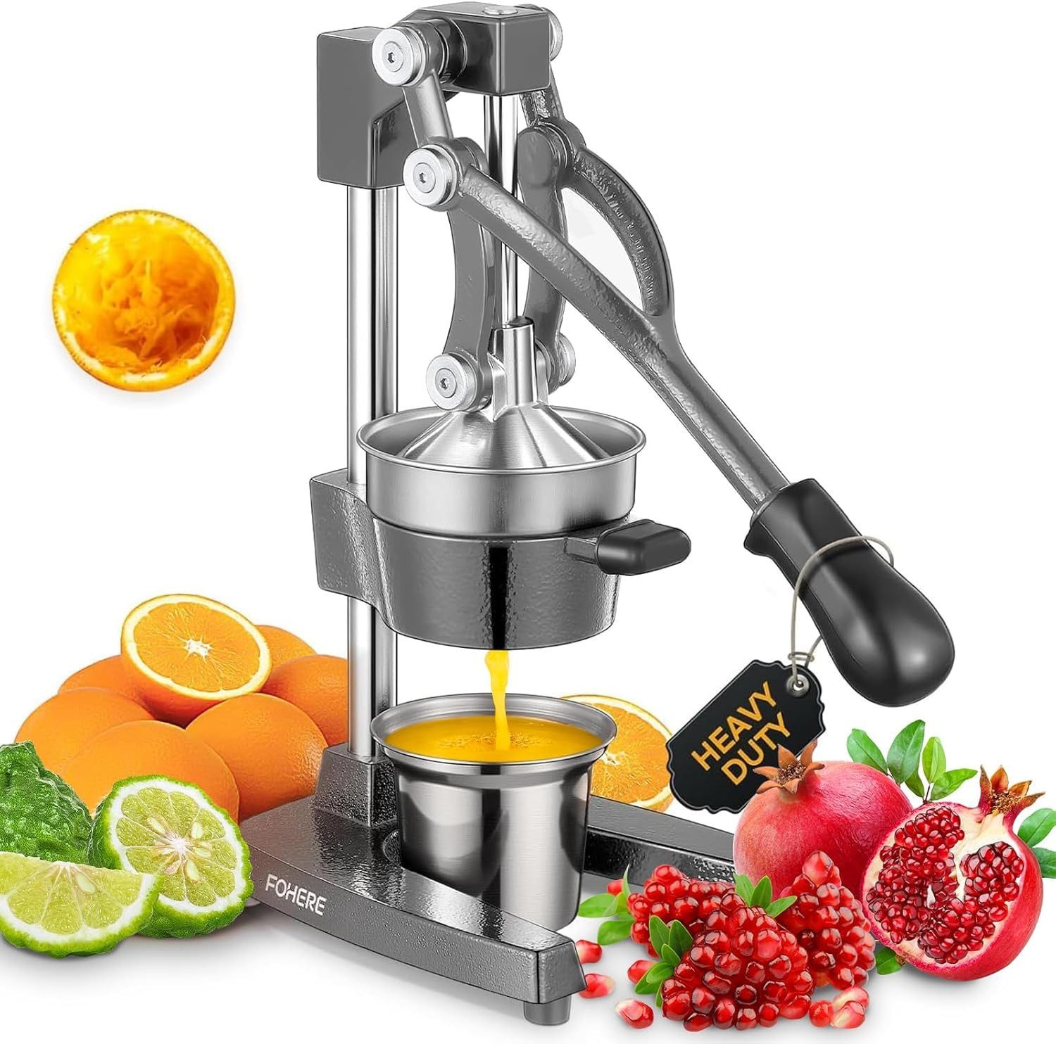 FOHERE Obstpresse Orangenpresse, Zitruspresse, Manuelle Saftpresse aus Gusseisen (1 St), Gusseisen, mit ergonomischer Gummigriff und rutschfeste Füße