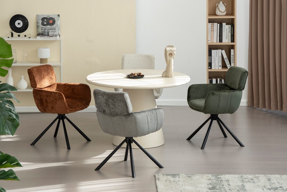 riess-ambiente Drehstuhl UNIQUE grau/schwarz – Chenille, mit Armlehne, Metallgestell (Einzelartikel, 1 St), 180° drehbar mit Rückholmechanik – ideal für Esszimmer oder Büro