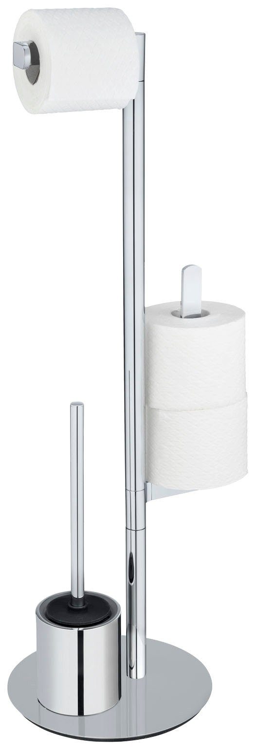 Toilettenbürste, Edelstahl, WC-Garnitur und WENKO mit Polvano, Ersatzrollenhalter Toilettenpapierhalter Silikon-Bürstenkopf, Set aus aus