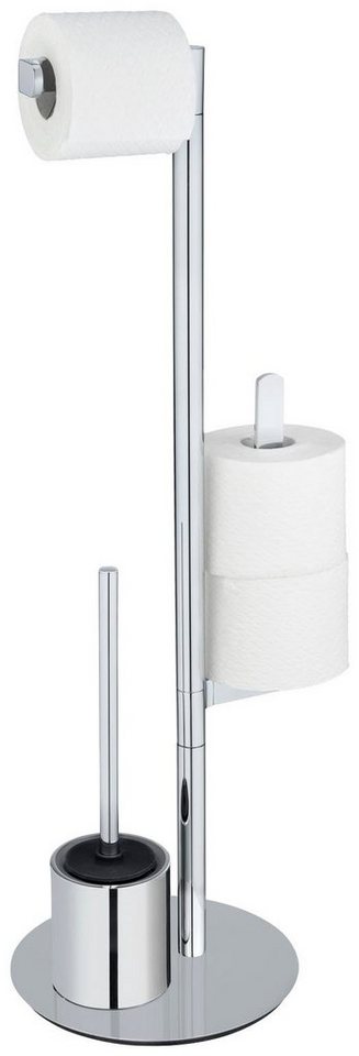 WENKO WC-Garnitur Polvano, aus Edelstahl, mit Silikon-Bürstenkopf, Set aus  Toilettenbürste, Toilettenpapierhalter und Ersatzrollenhalter