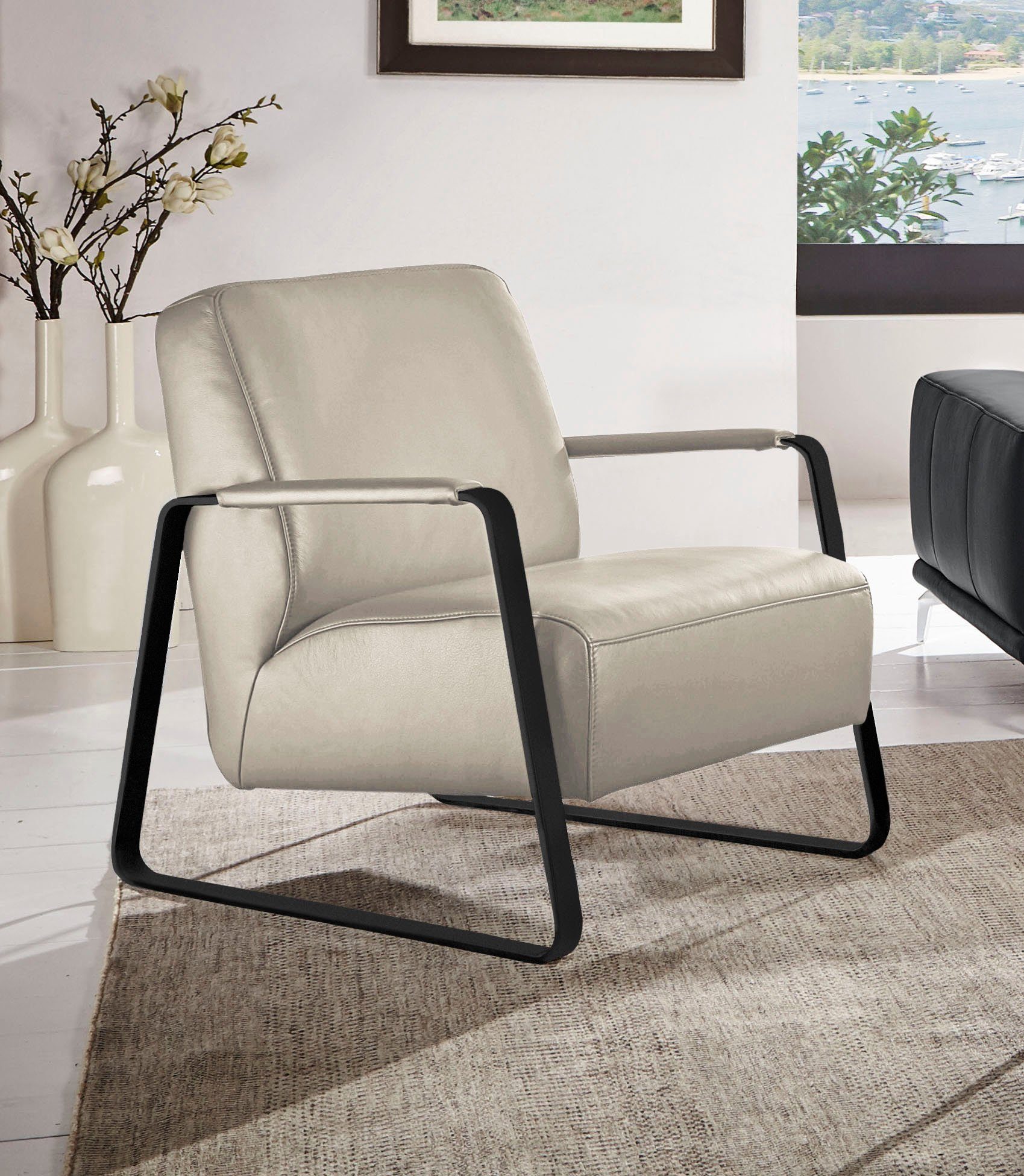 W.SCHILLIG Cocktailsessel quadroo Loungesessel, mit bezogenen Armlehnen, Gestell in Schwarz pulverbeschichtet