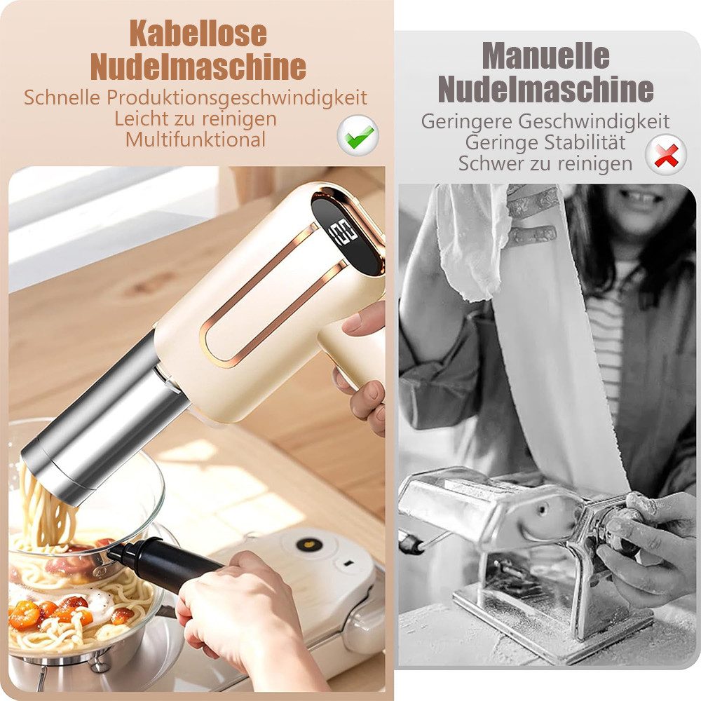 TUWENA Nudelmaschine Elektrische Nudelmaschine Handheld, Tragbare Handpresse mit 5 Modi, Aufladbar Teigausrollmaschine für Ausgemachte Spaghetti/Fettuccine – Bild 5 von 5