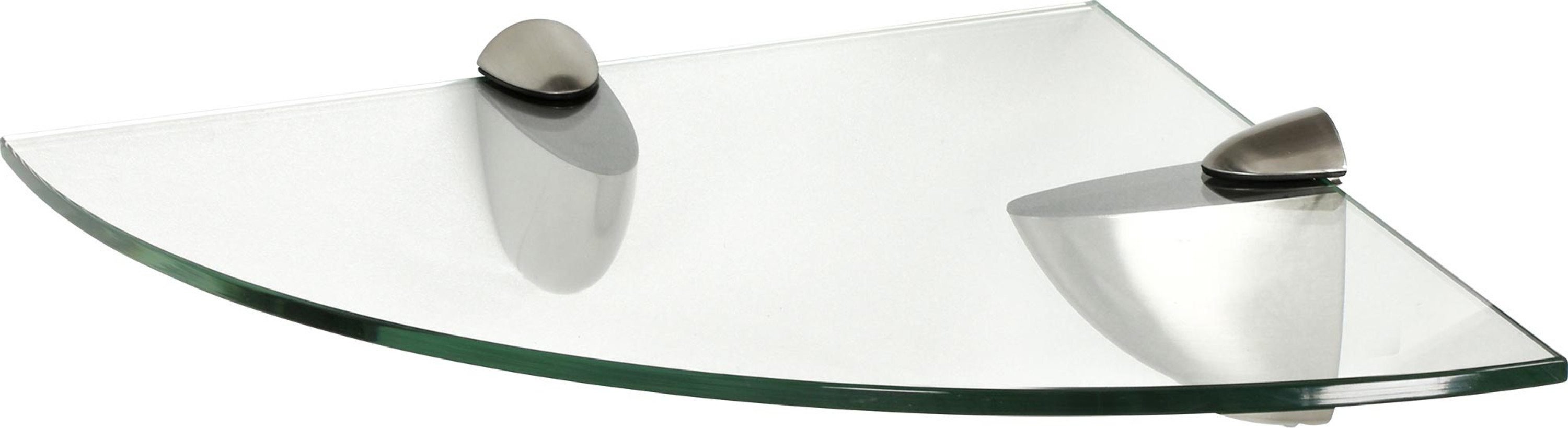 Weiß, Wandregal ESG-Sicherheitsglas - - cm style Clip 25 CLASSICO Glasregal Wandregal x 25 aus ib Viertelkreis + klar 8mm - Glasboden