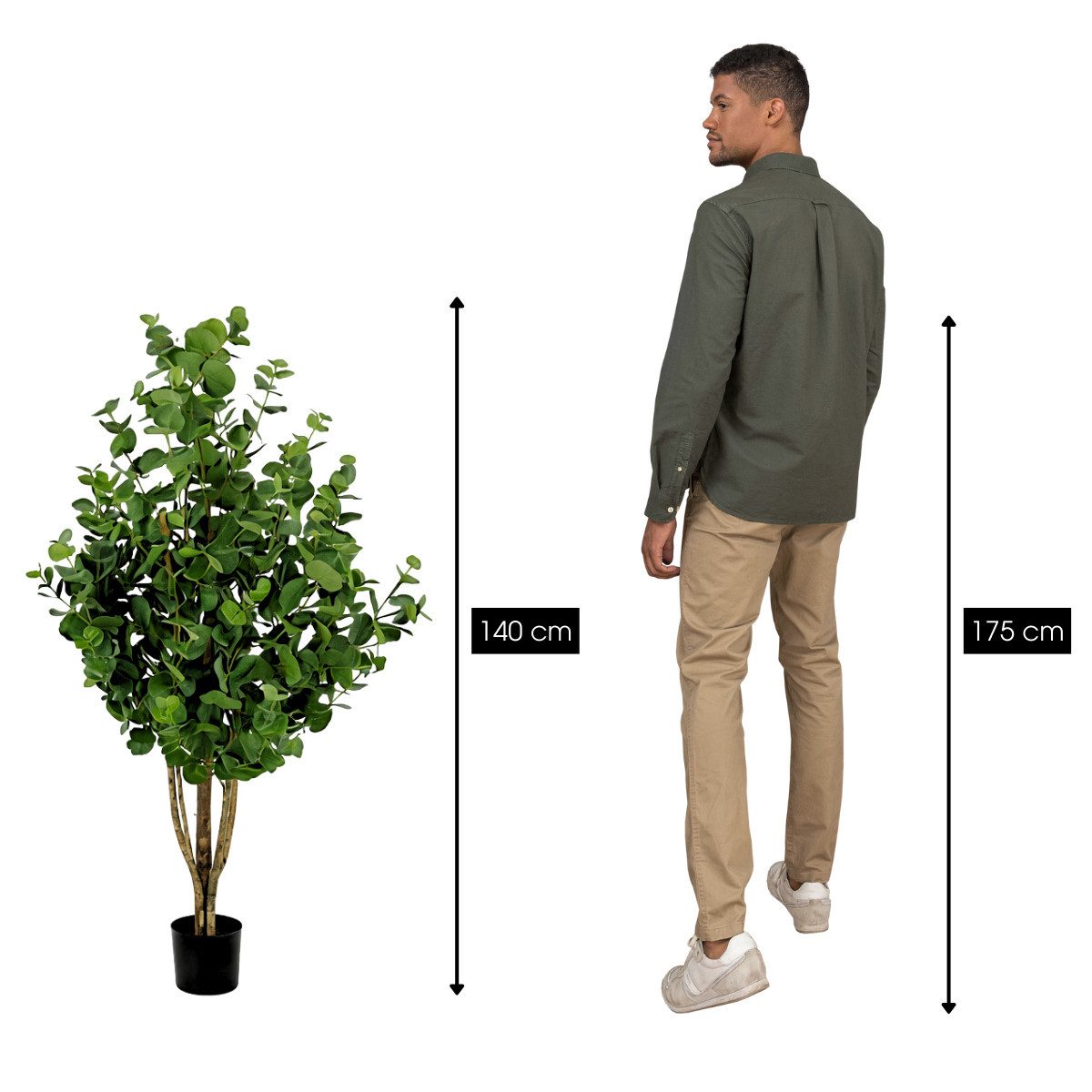Kunstpflanze Mica Decorations Eukalyptusbaum – H140 x Ø75 cm – Grün, Mica Decorations, Höhe 140 cm