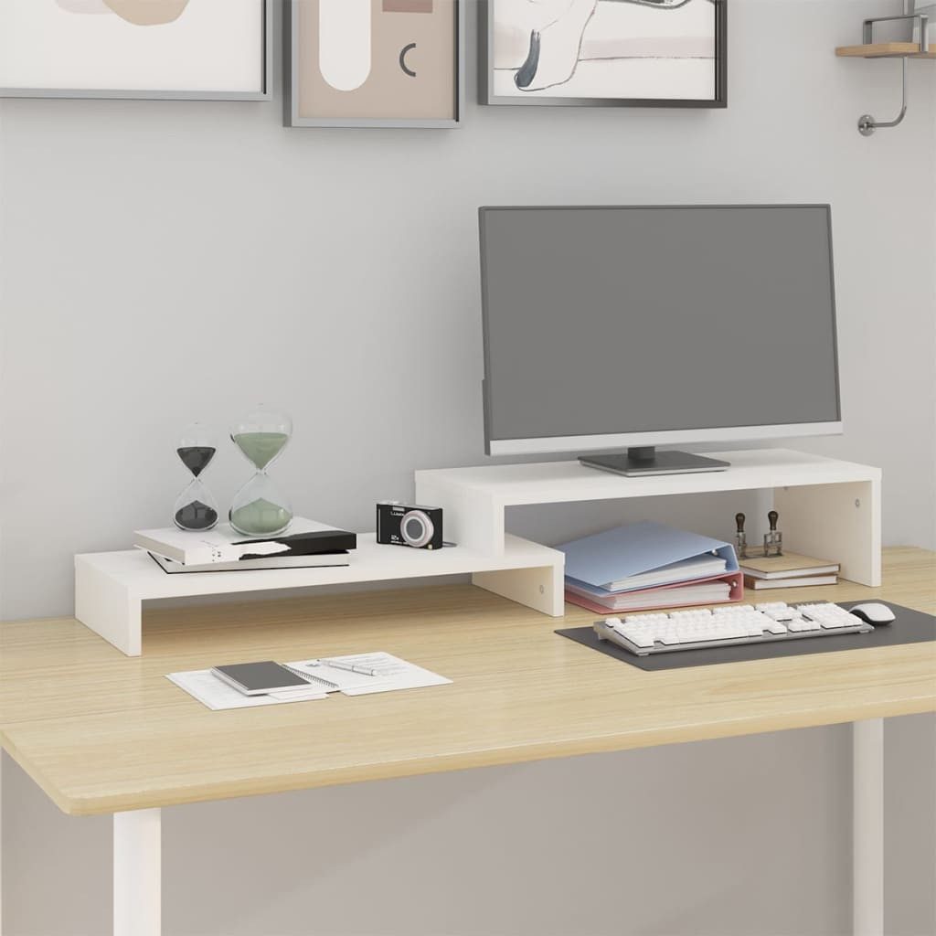 furnicato Monitorständer Weiß (52-101)x22x14 cm Massivholz Kiefer, (1-tlg., Verstellbarer Schreibtischaufsatz mit Stauraum für das Homeoffice)