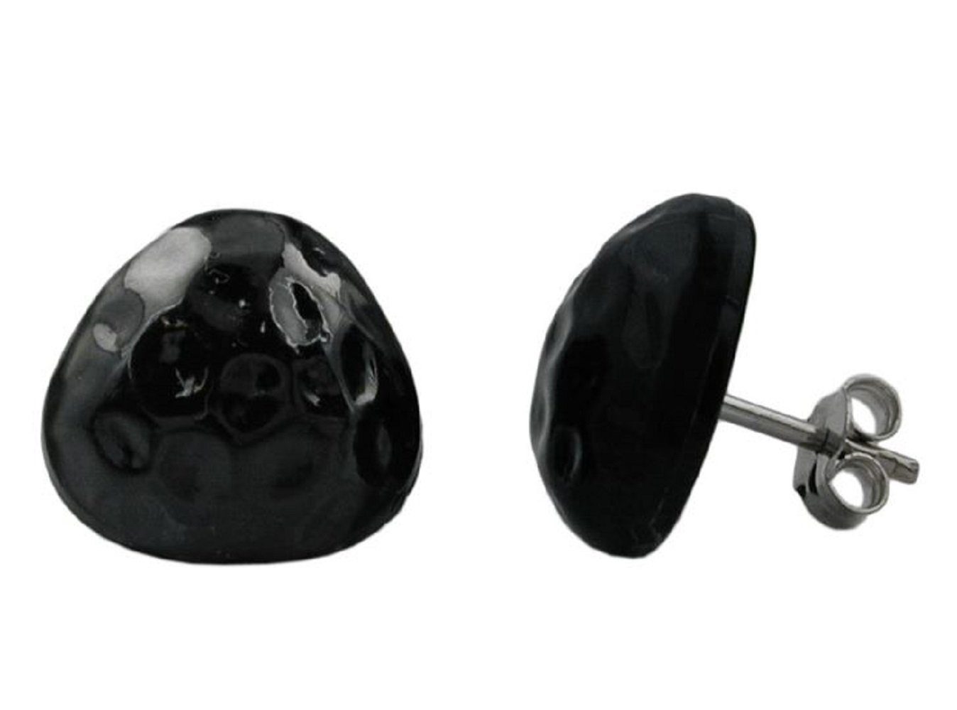unbespielt Paar Ohrstecker Ohrringe schwarz gehämmert Kunststoff 14 mm, Mod günstig online kaufen