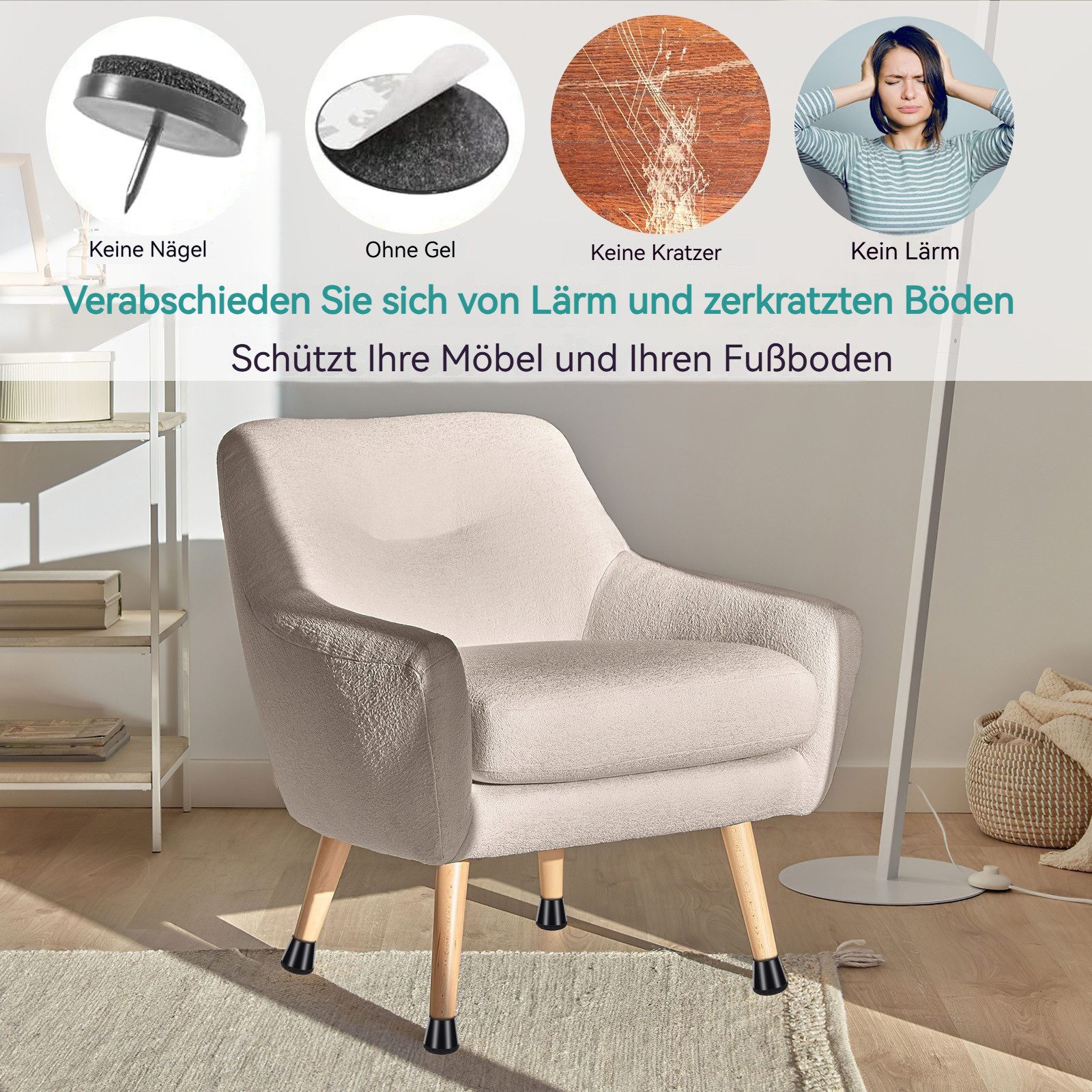 BlingBin Möbelfuß 40 Stück Schutzkappen für Stuhlbeine Silikon Stuhlbeinkappen, (40er Set, 40-St., 40pcs), Filzgleiter für Stühle von Geräusche und Kratzer Beseitigen