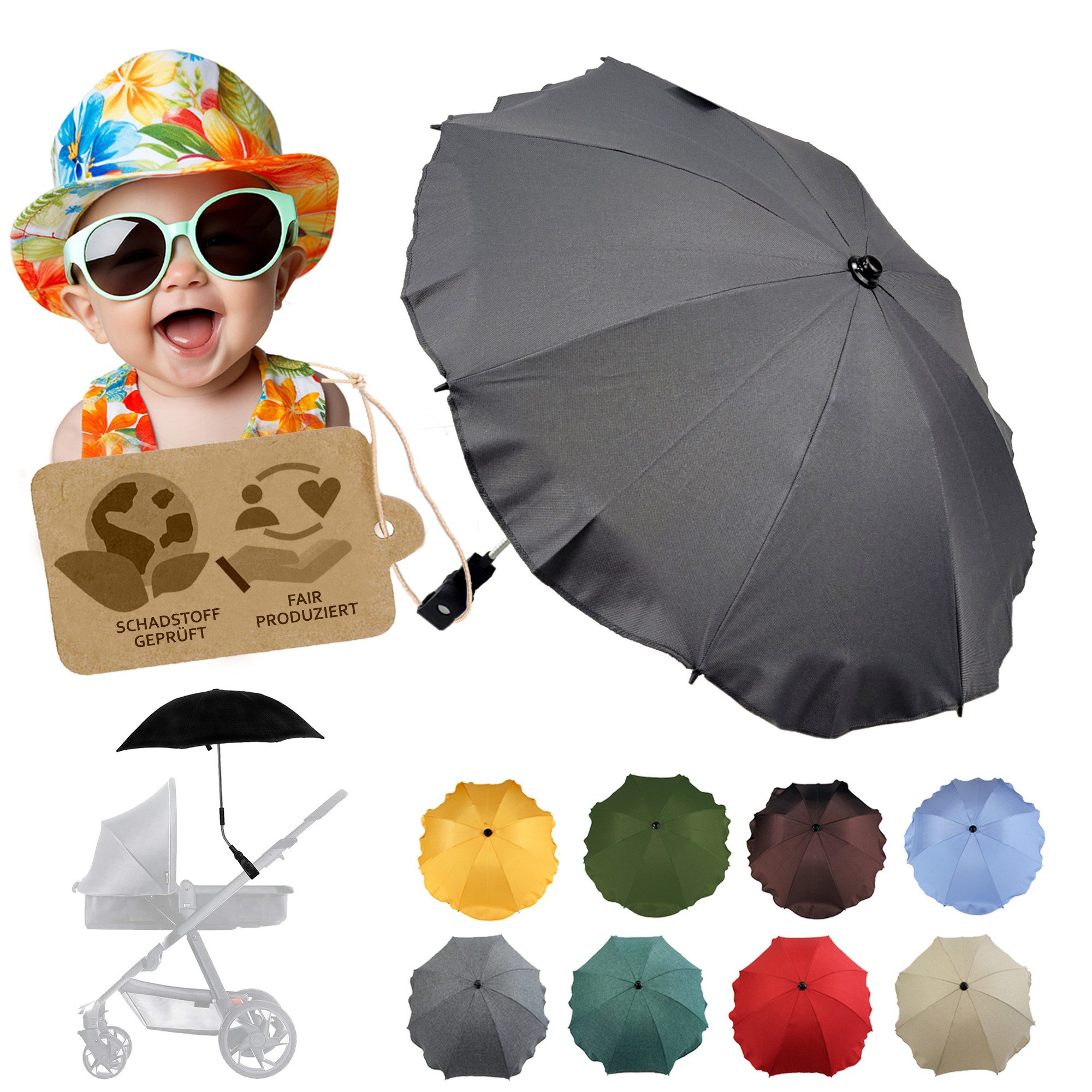 BambiniWelt by Rafael K. Kinderwagen-Sonnenschutzhülle Sonnenschirm Sonnenschutz für Kinderwagen Buggy Jogger universal UV50+, UV 50+ Schutz