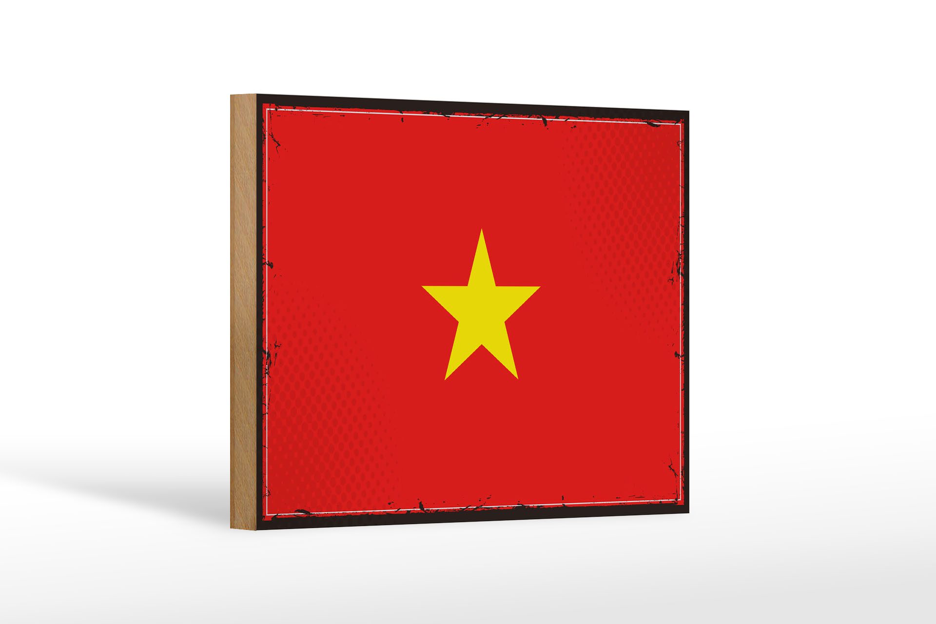 Femer GmbH Holzbild Flagge Vietnams 18x12 cm Retro Flag of Vietnam, Flaggen (1 St), Glatte Holzfaserplatte (MDF), vorn beschichtet